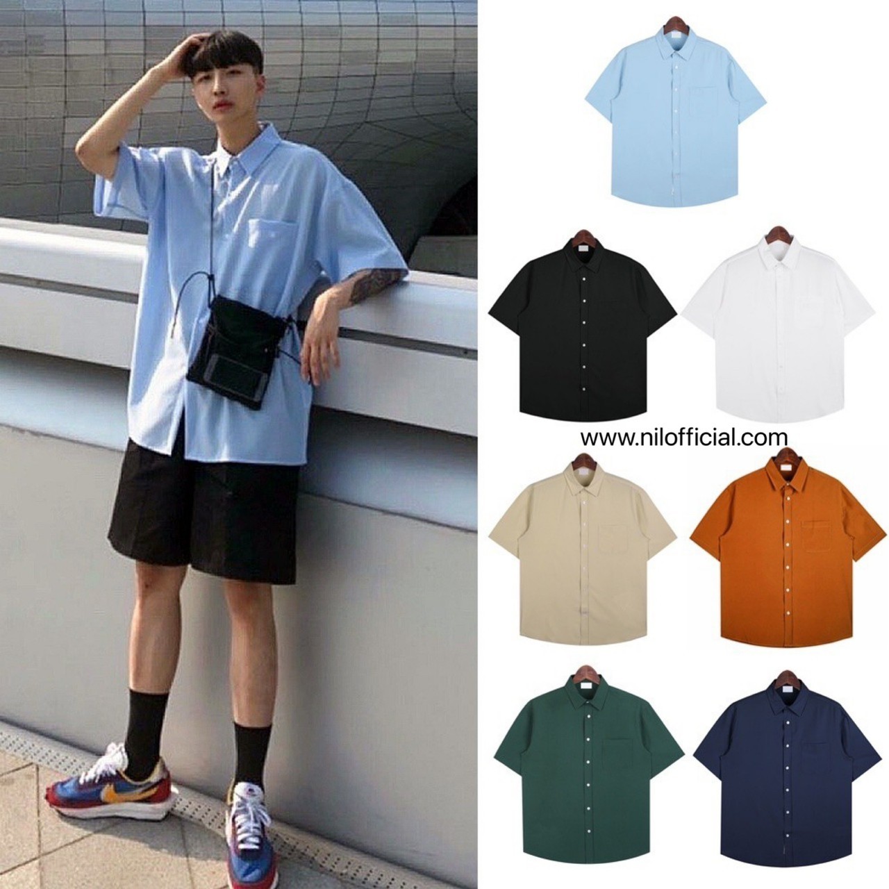 約會必勝 韓國製 短袖襯衫 質感素面 抗皺 寬鬆版型 情侶款