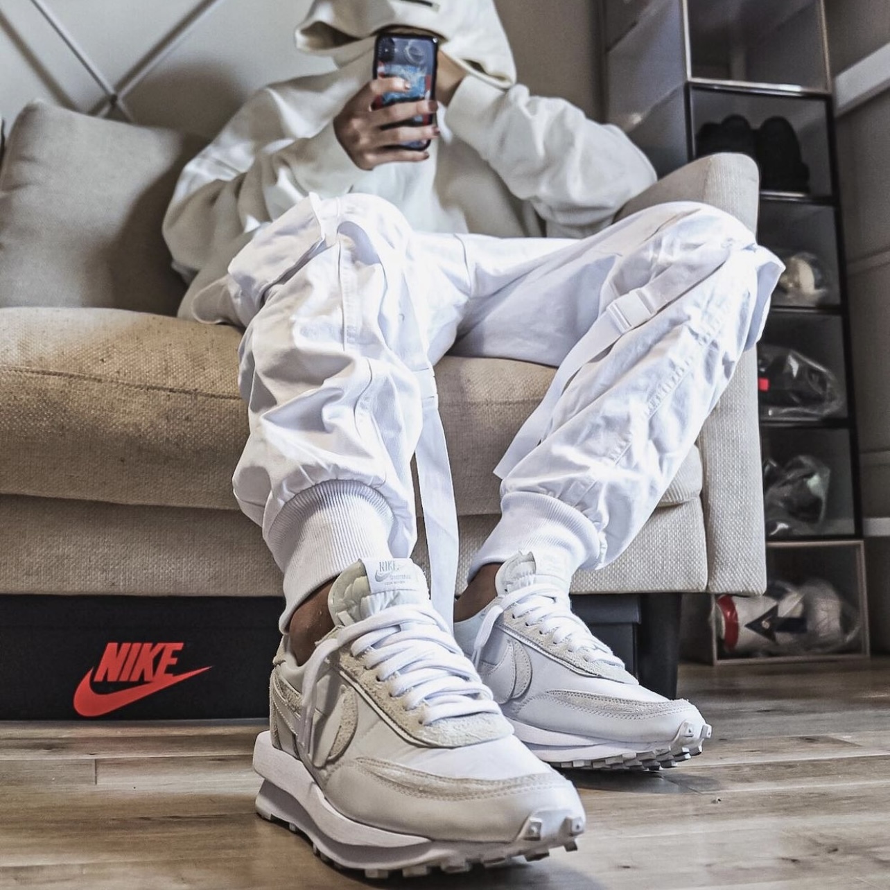 Nike Sacai White Nylon Outfit LD Waffle White Nylon