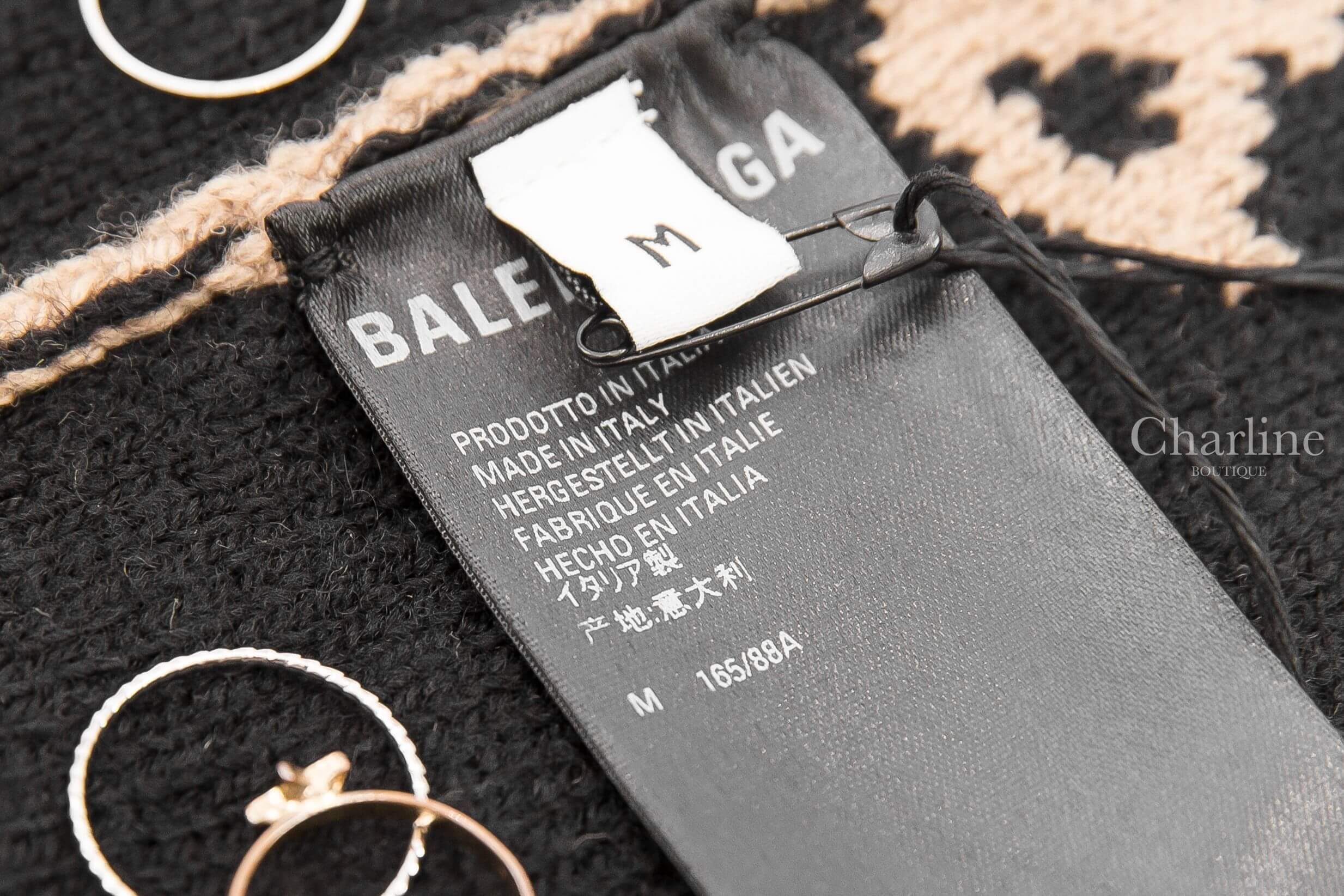 Balenciaga Knitwear 卡其色滿版黑色 Logo 羊毛混紡長版長袖毛衣-Charline Boutique 精品代購