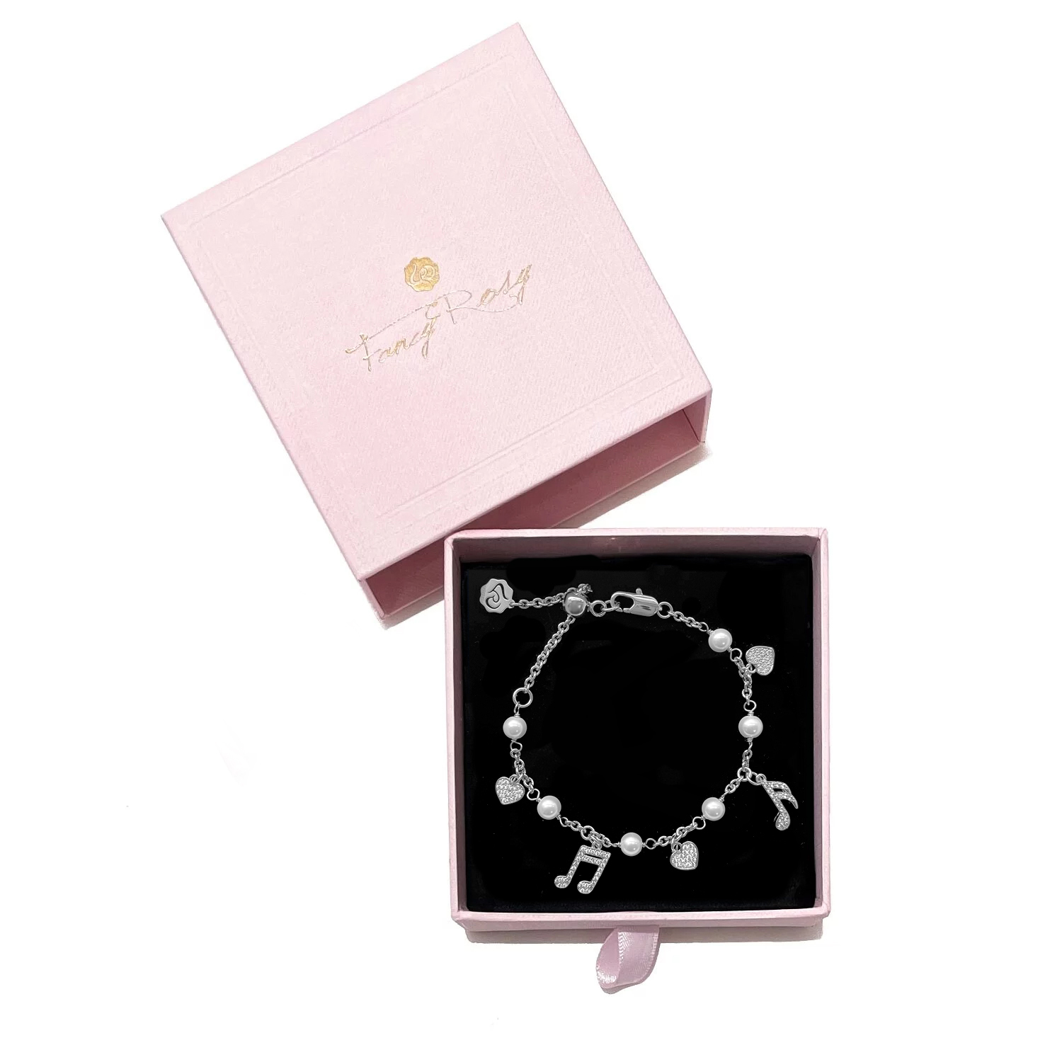 Music Note Crystal Pearl Bracelet (Silver)