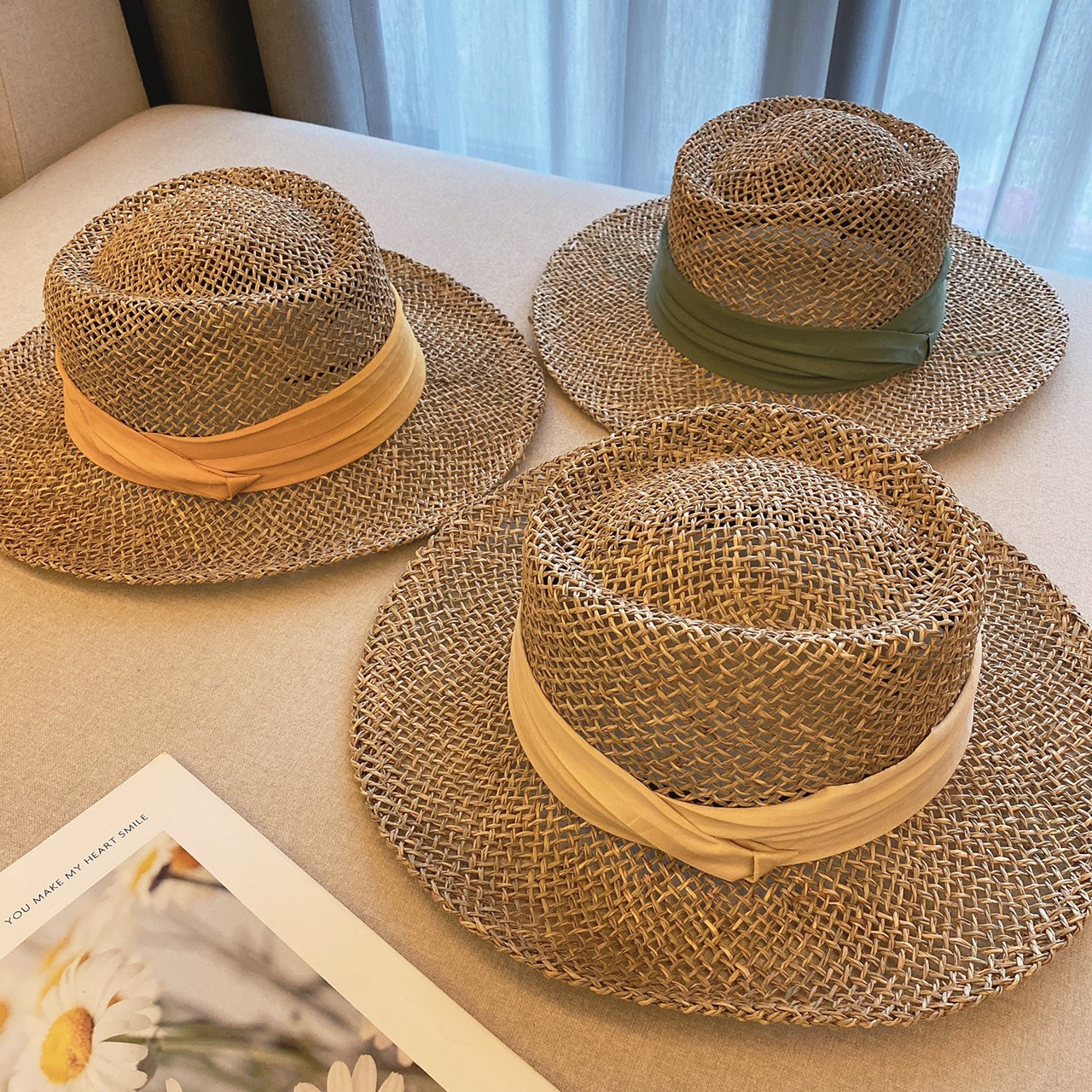 赫本緞帶草帽/六色