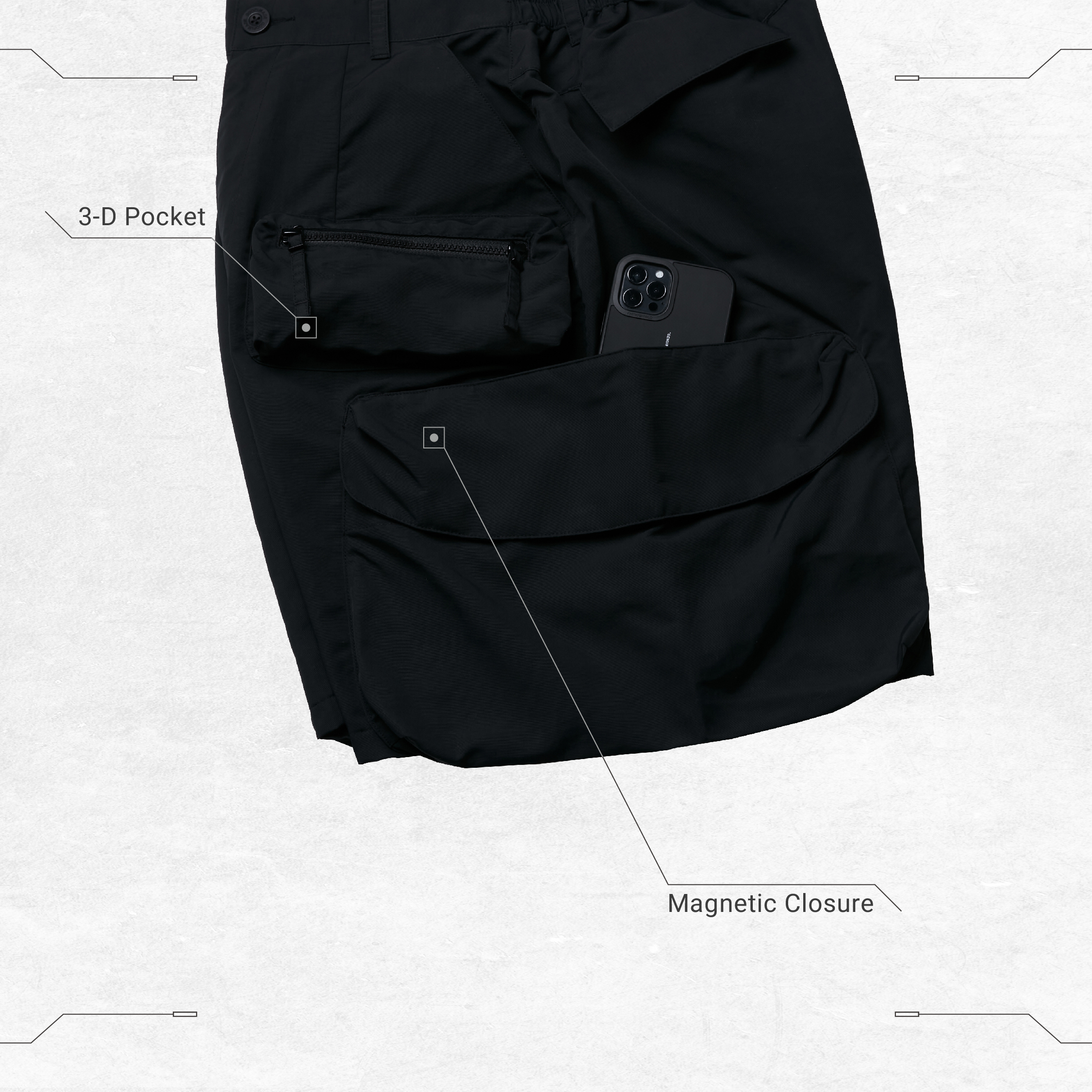 DP-3” Multi-Pocket Utility Shorts - Black