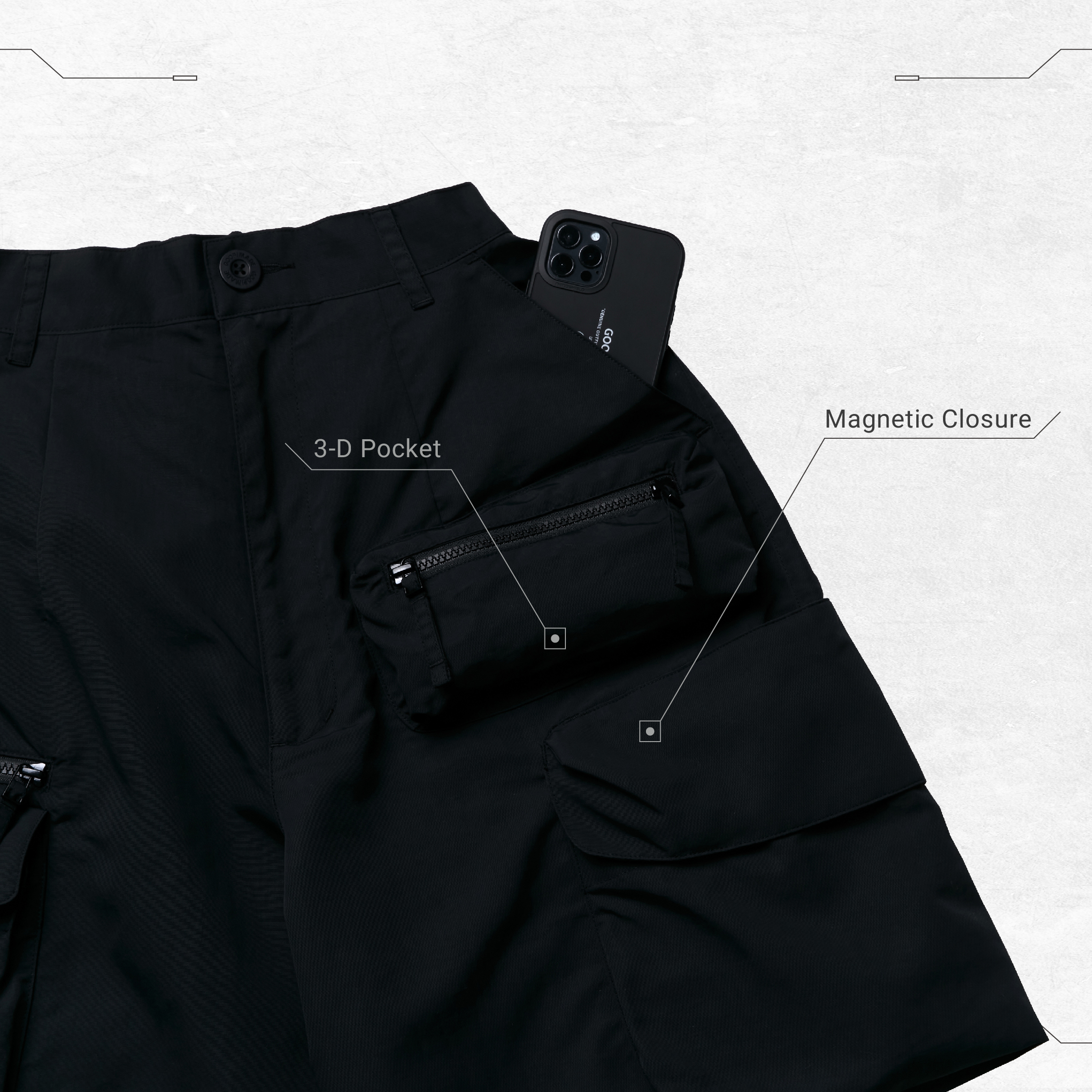 DP-3” Multi-Pocket Utility Shorts - Black