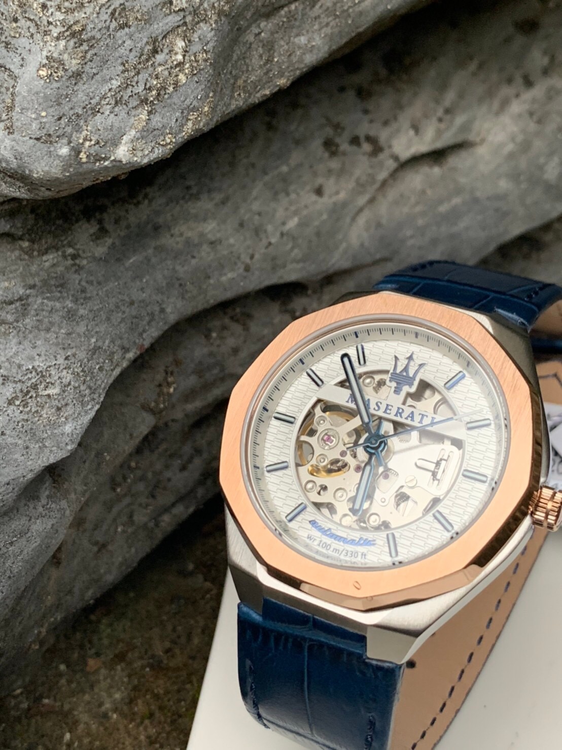 【Maserati瑪莎拉蒂】STILE 限量玫金三針鏤空皮帶機械錶  R8821142001 38mm 現代鐘錶