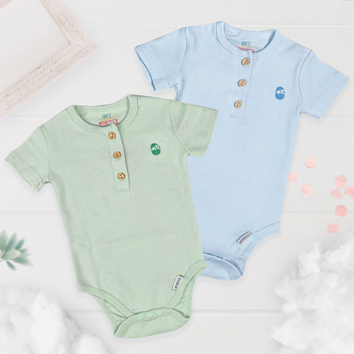 棉花糖短袖包屁衣（兩件裝）天空藍&活潑綠