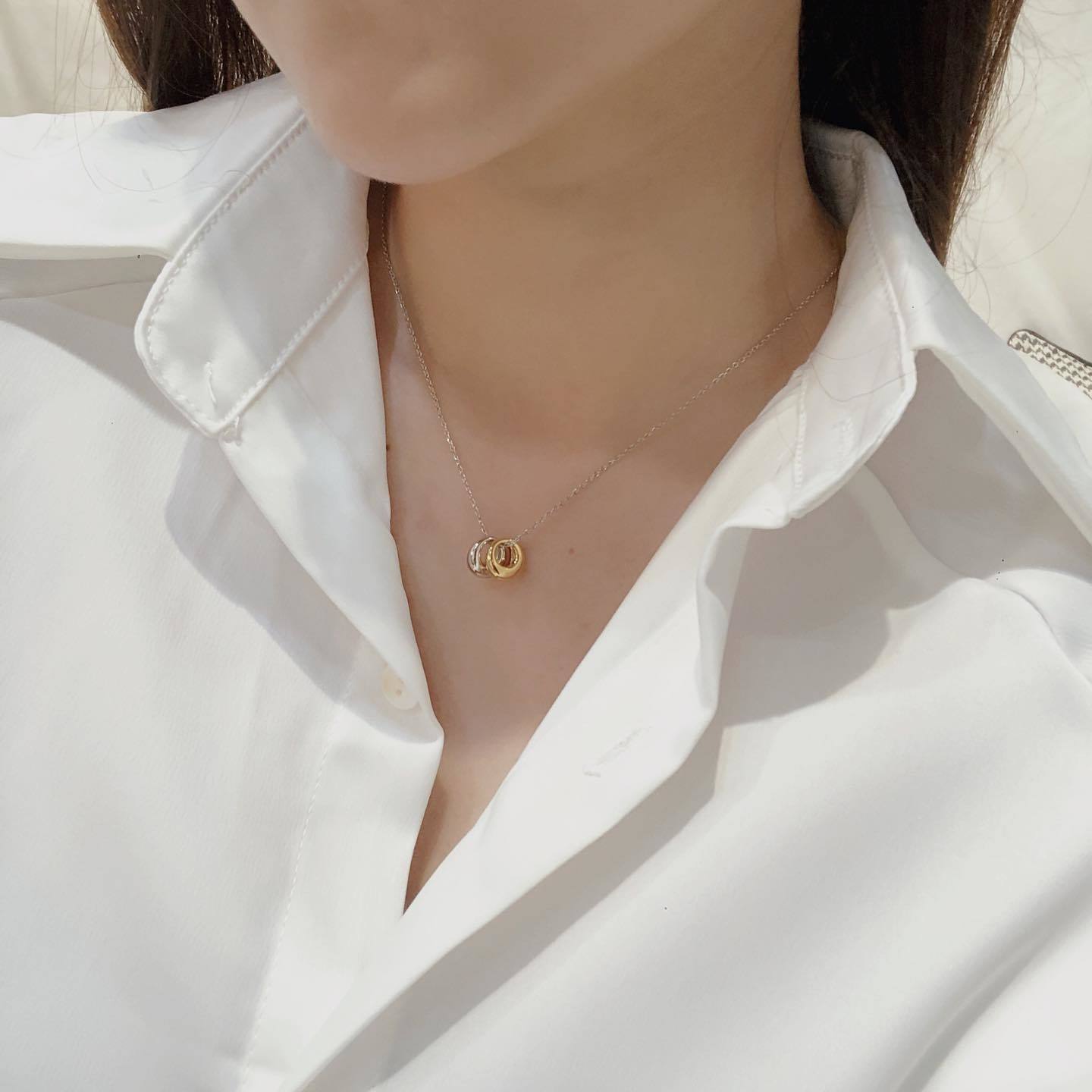韓國雙色圓環鎖骨鍊