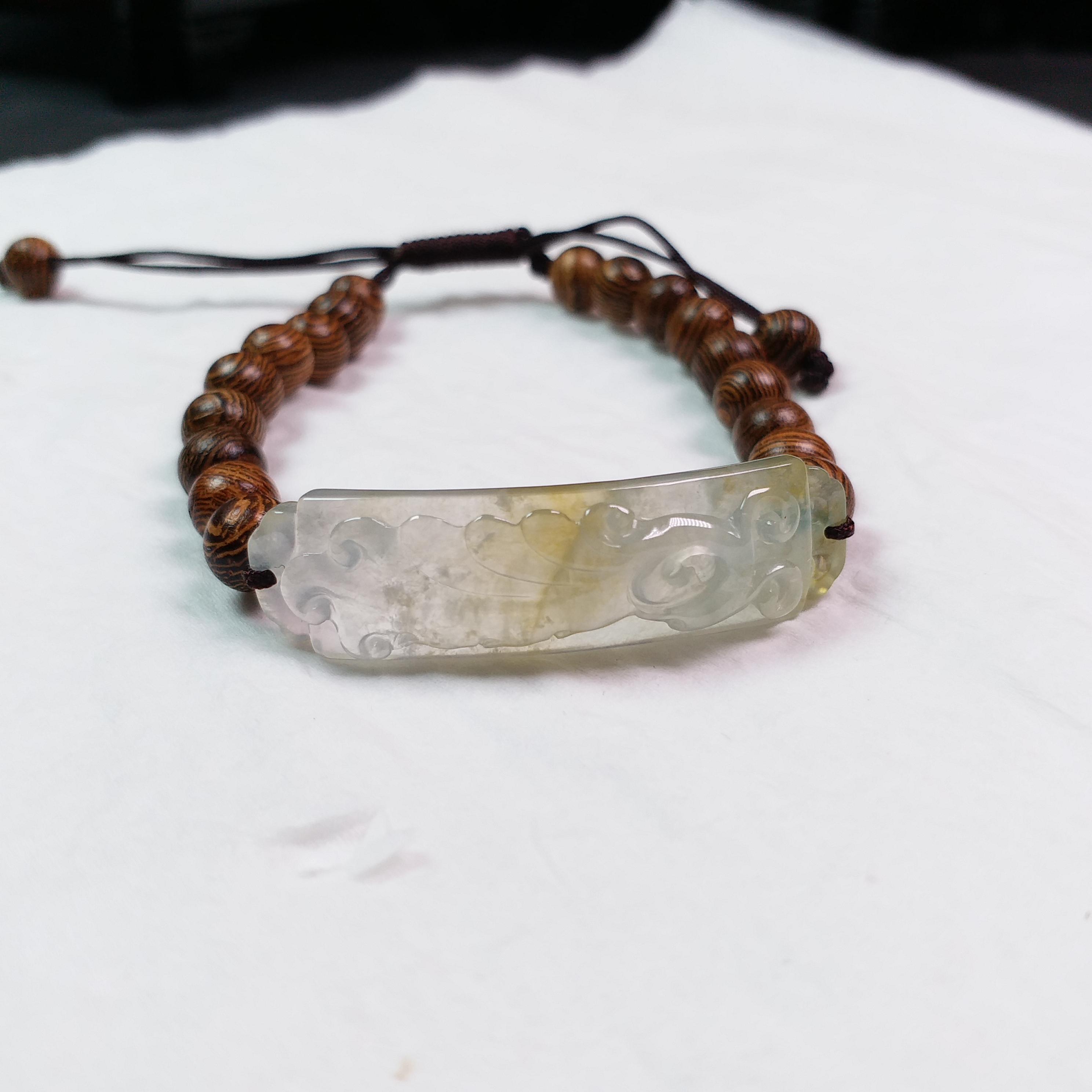 冰黃翡鳳凰手牌配木子珠串, 天然翡翠A玉, 緬甸玉, Jade, Jadeite