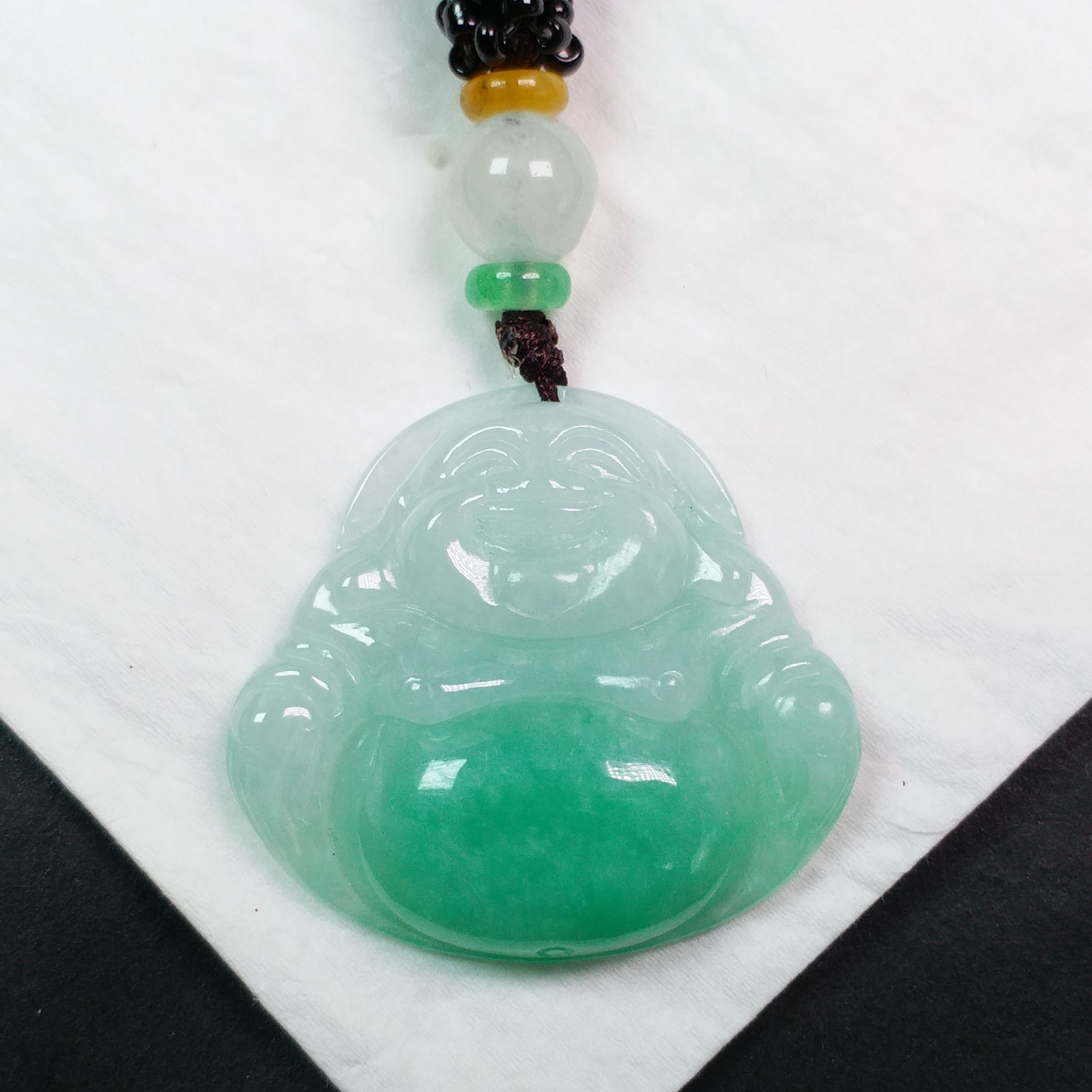 冰陽綠笑佛吊墜, 天然翡翠A玉, 緬甸玉, Jade, Jadeite