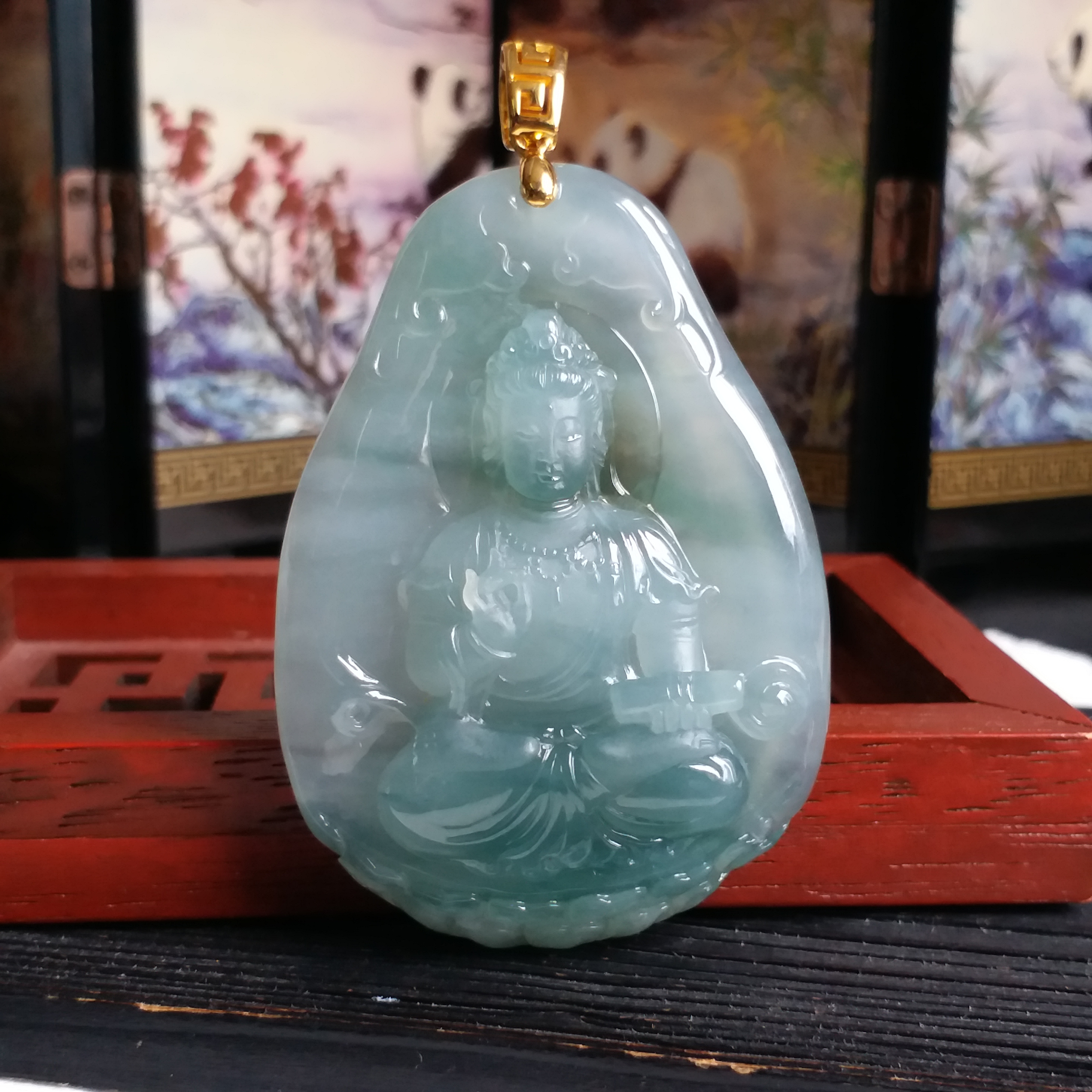 冰飄花持經觀音, 天然翡翠A玉, 緬甸玉, Jade, Jadeite