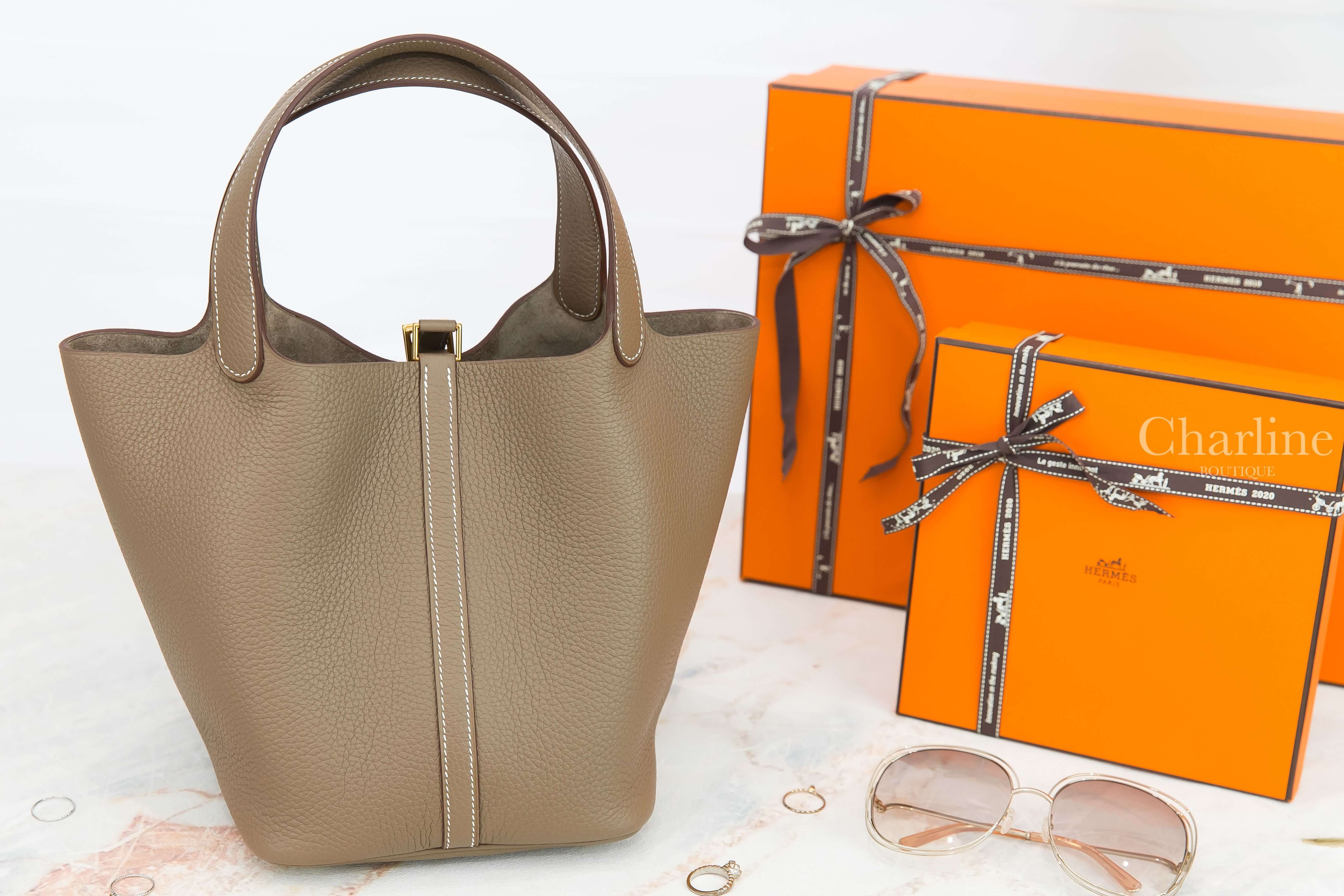 Hermès Picotin Lock 22cm 18 Etoupe Taurillon Clemence Z刻大象灰金釦中型提把水桶包-Charline Boutique 精品代購