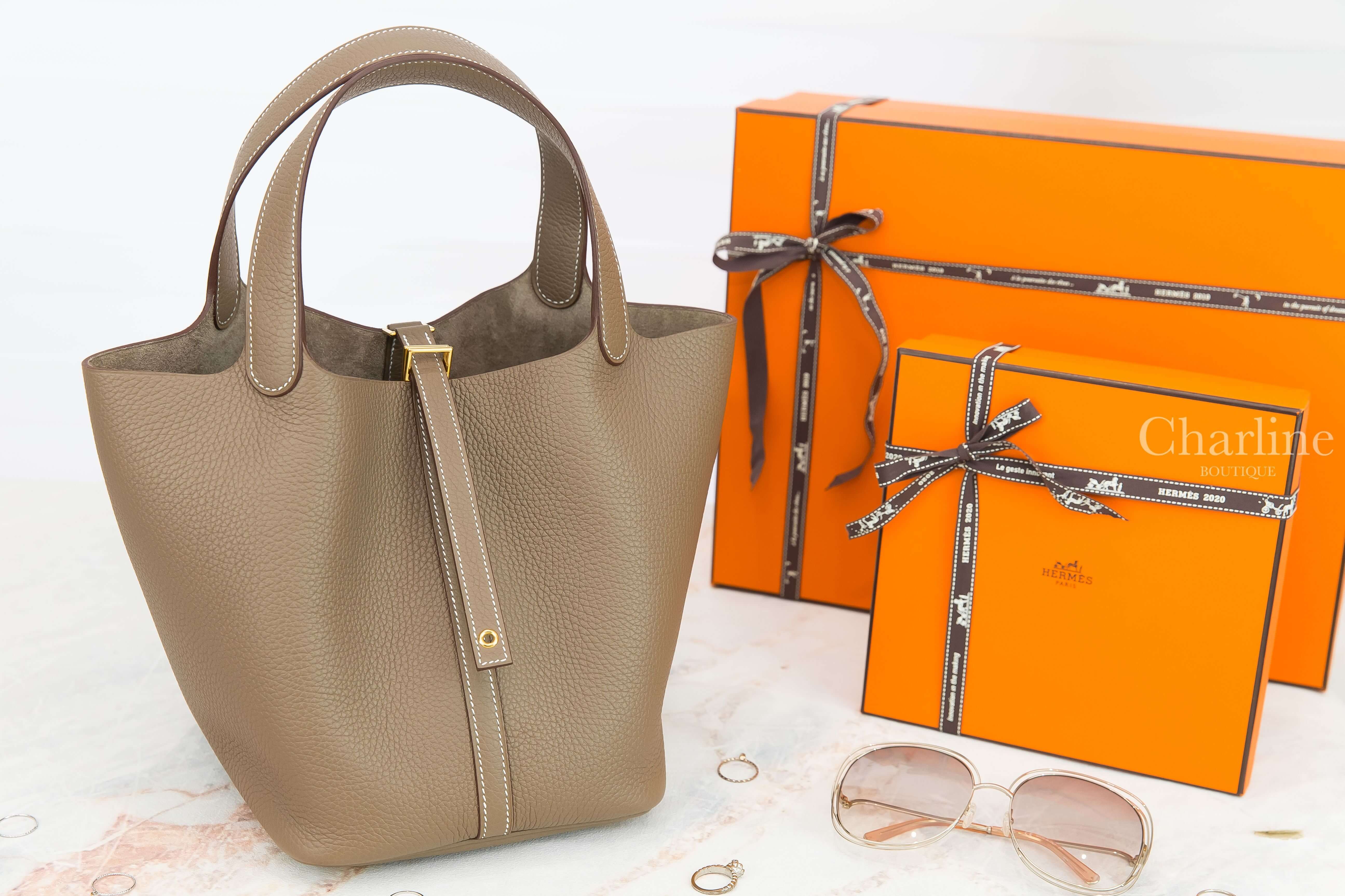 Hermès Picotin Lock 22cm 18 Etoupe Taurillon Clemence Z刻大象灰金釦中型提把水桶包-Charline Boutique 精品代購