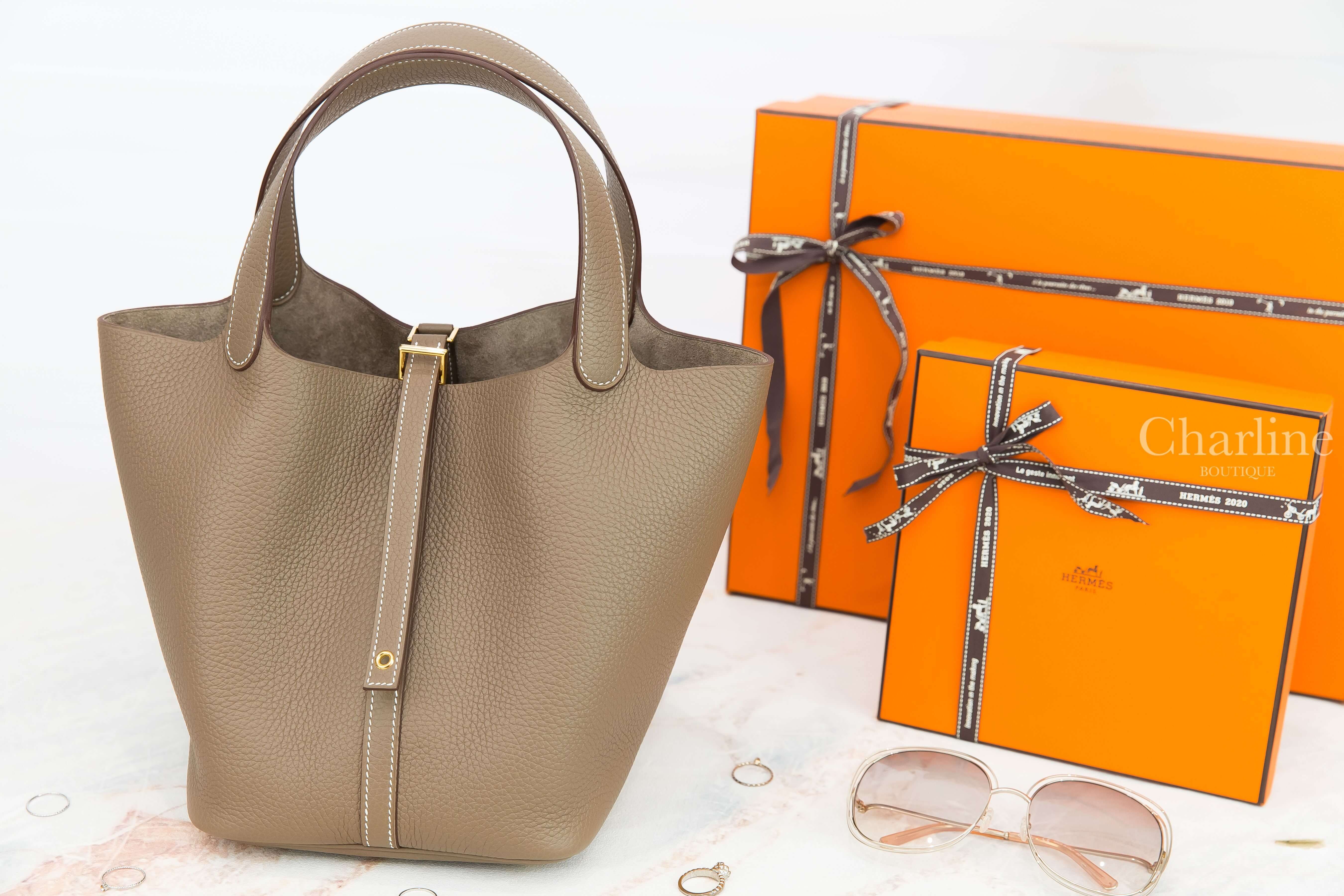 Hermès Picotin Lock 22cm 18 Etoupe Taurillon Clemence Z刻大象灰金釦中型提把水桶包-Charline Boutique 精品代購