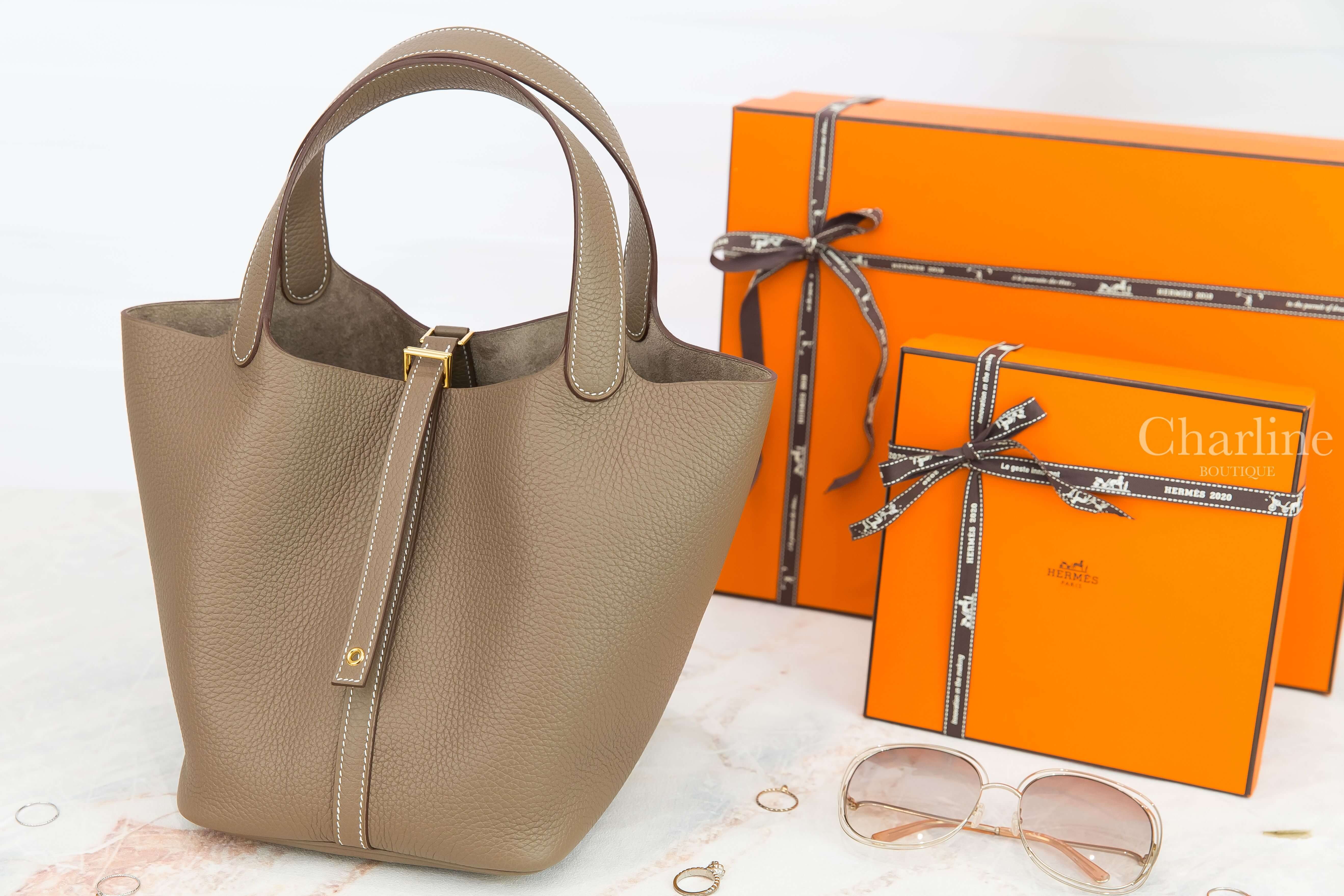 Hermès Picotin Lock 22cm 18 Etoupe Taurillon Clemence Z刻大象灰金釦中型提把水桶包-Charline Boutique 精品代購
