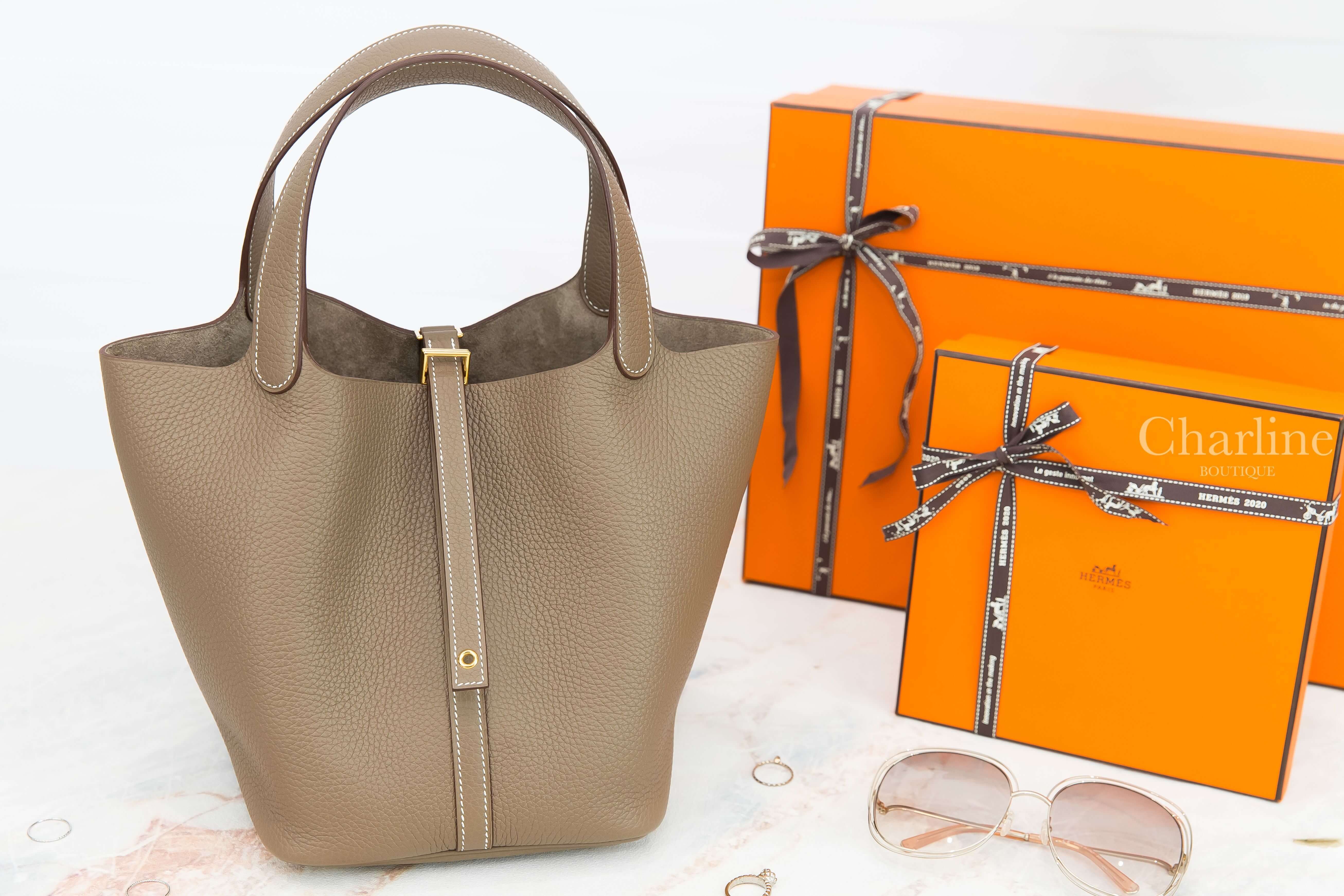 Hermès Picotin Lock 22cm 18 Etoupe Taurillon Clemence 大象灰金釦中型提把水桶包