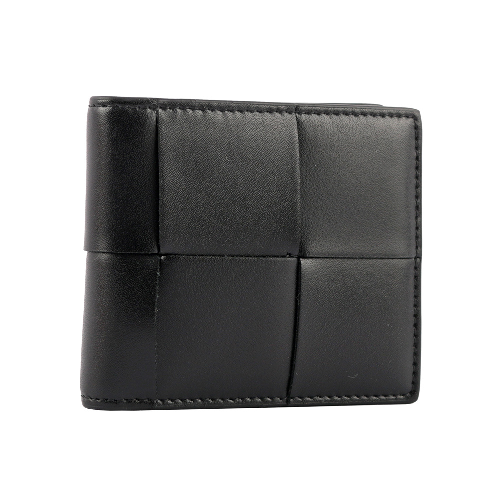 【BOTTEGA VENETA】新款小牛皮大格編織對開6卡短夾