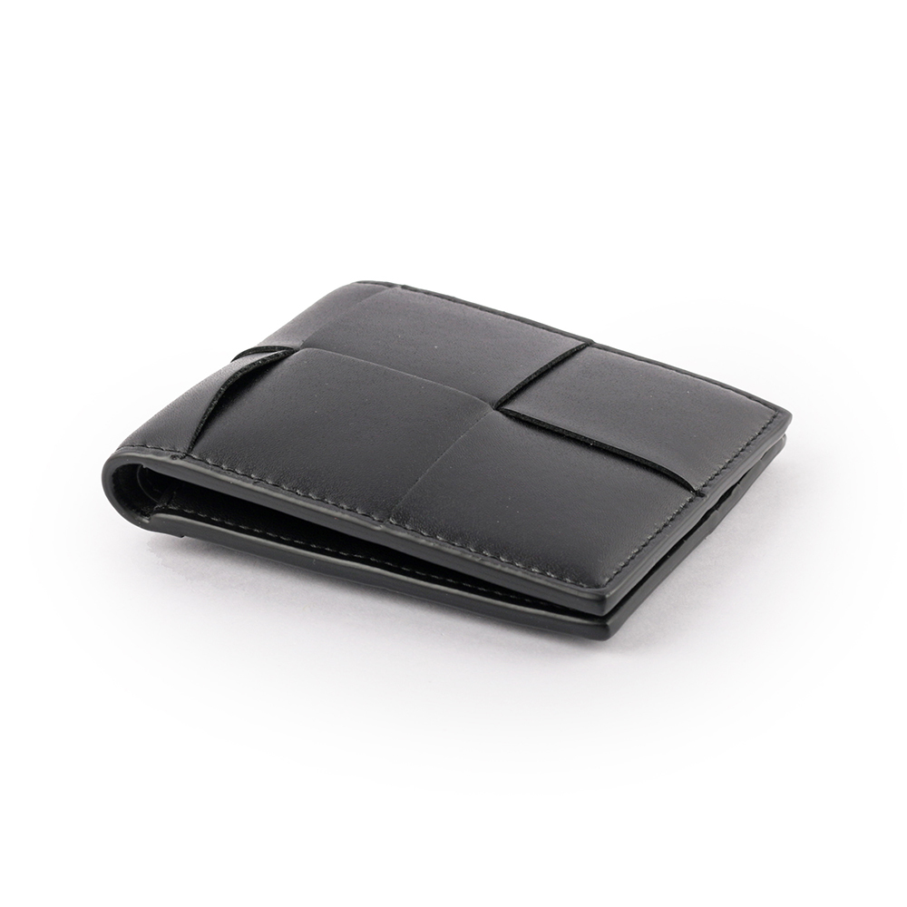 【BOTTEGA VENETA】新款小牛皮大格編織對開6卡短夾