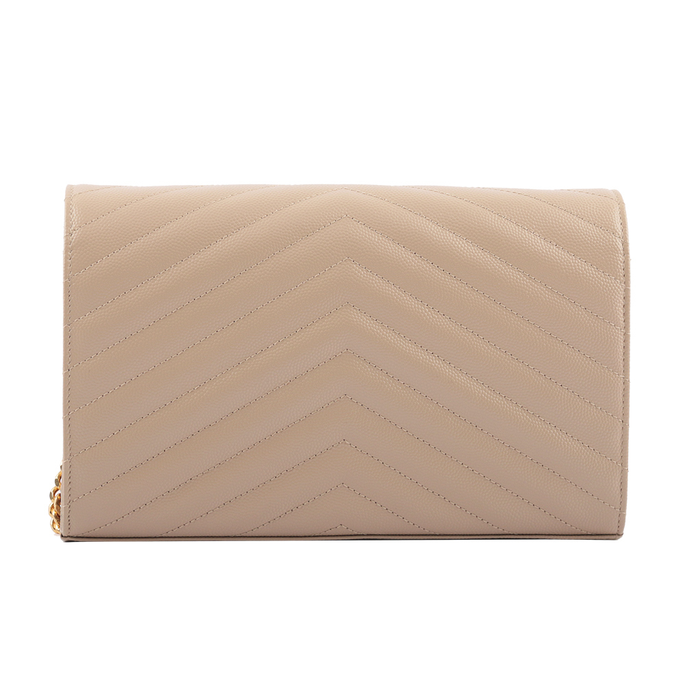 V紋荔枝皮金色LOGO WOC 斜背包(深米色)