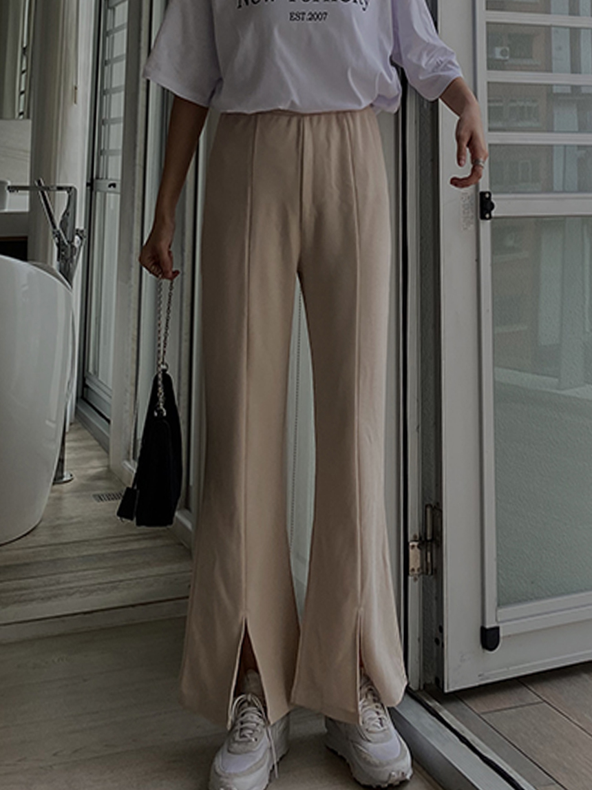 前開衩中線微喇叭棉質褲*3色