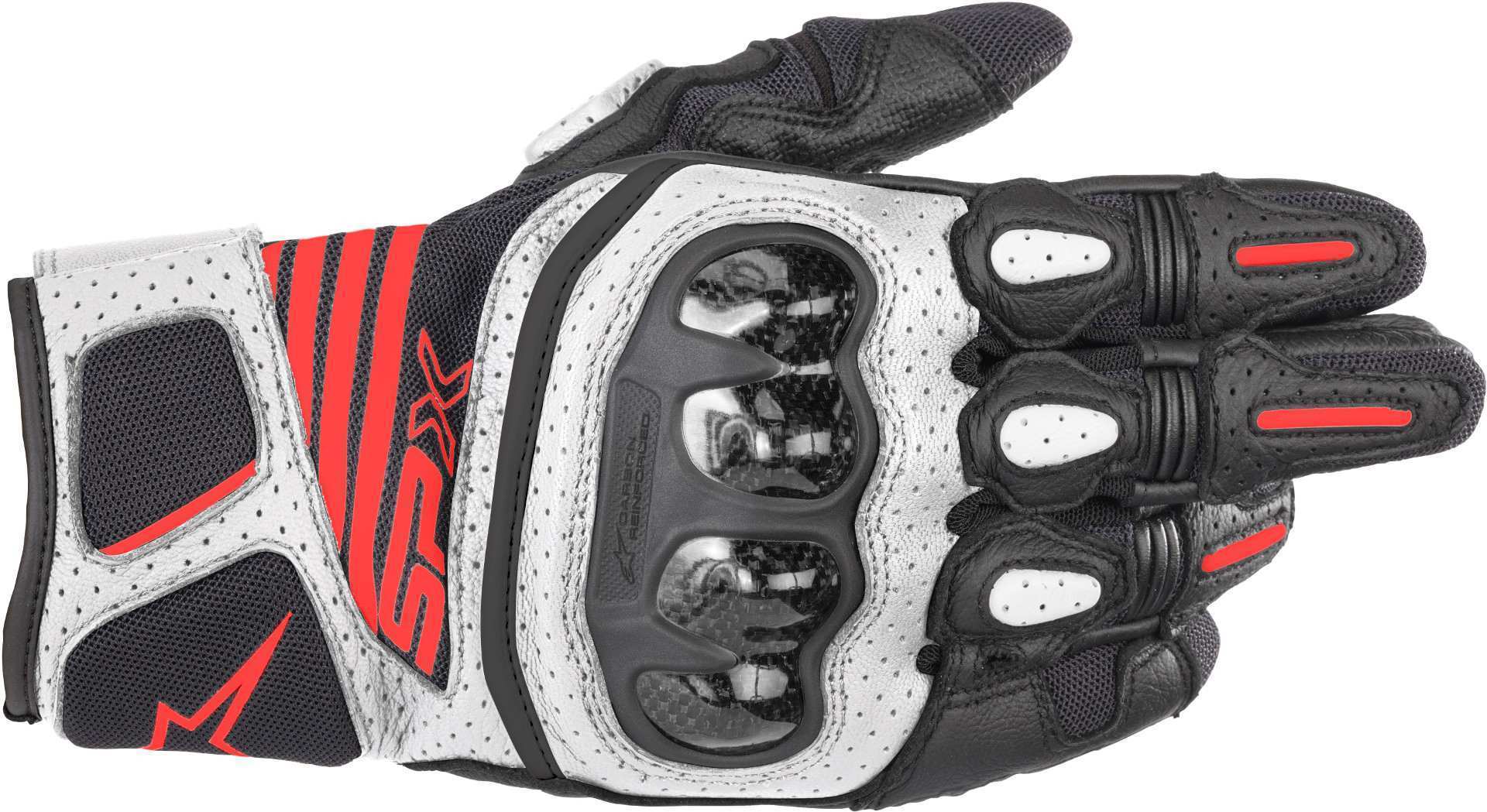 ALPINESTARS SPX AIR CARBON V2 BLACK/WHITE/RED FLUO 黑白螢光紅 皮布手套