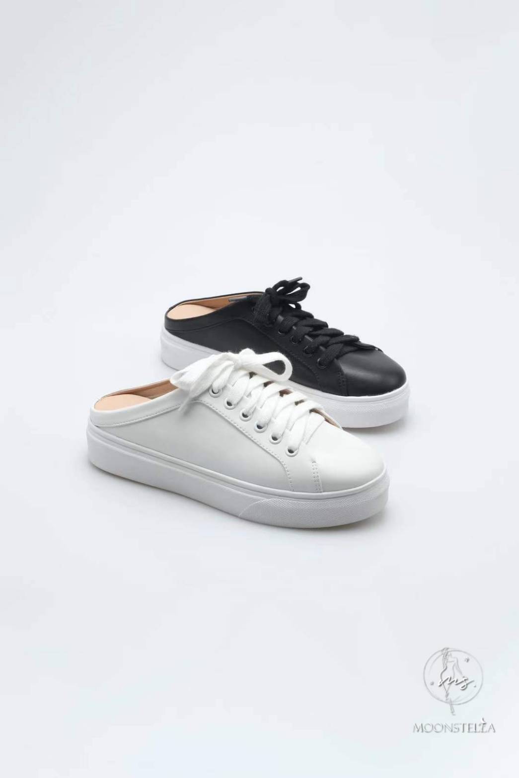 簡約小牛皮懶人半拖休閒鞋