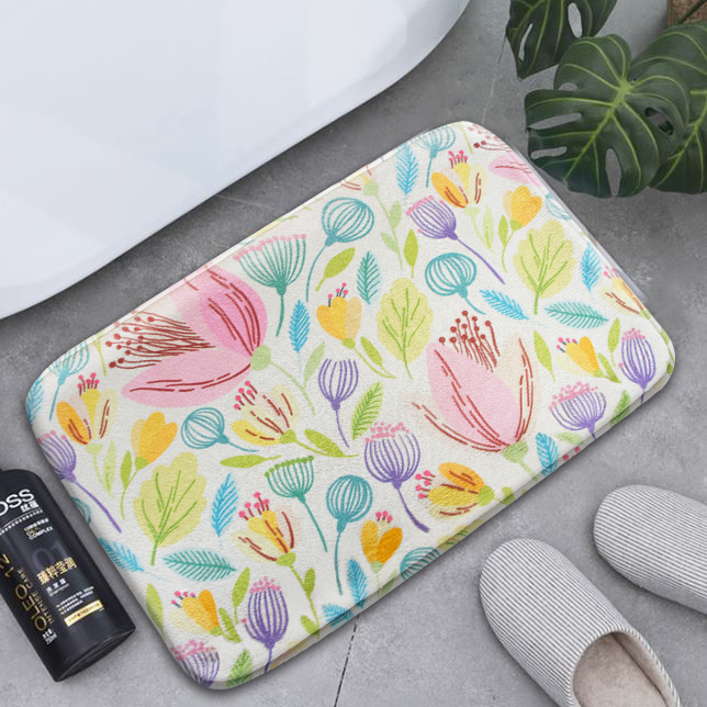 HONE時尚加厚記憶棉止滑踏墊(41x62cm)-花卉粉A