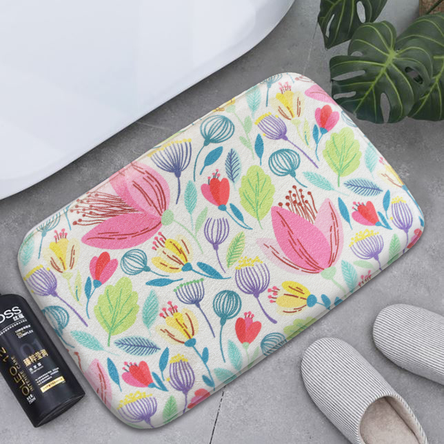 HONE時尚加厚記憶棉止滑踏墊(41x62cm)-花卉紅B