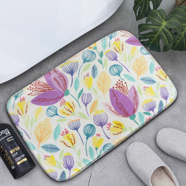 HONE時尚加厚記憶棉止滑踏墊(41x62cm)-花卉紫C