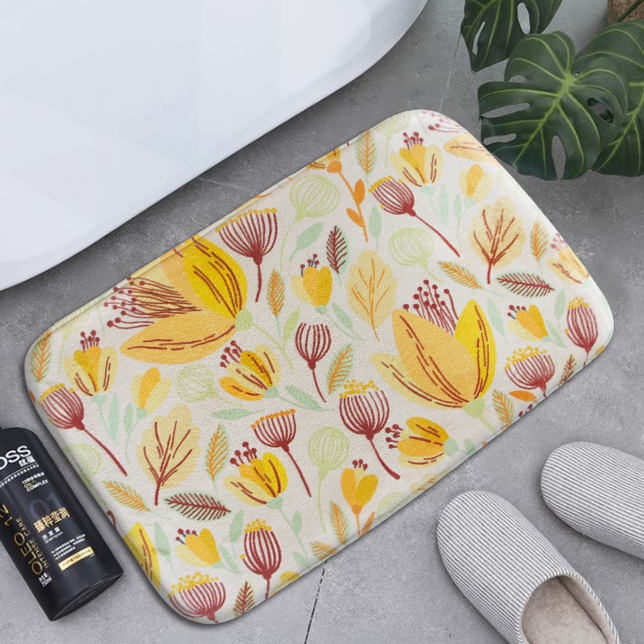 HONE時尚加厚記憶棉止滑踏墊(41x62cm)-花卉黃D