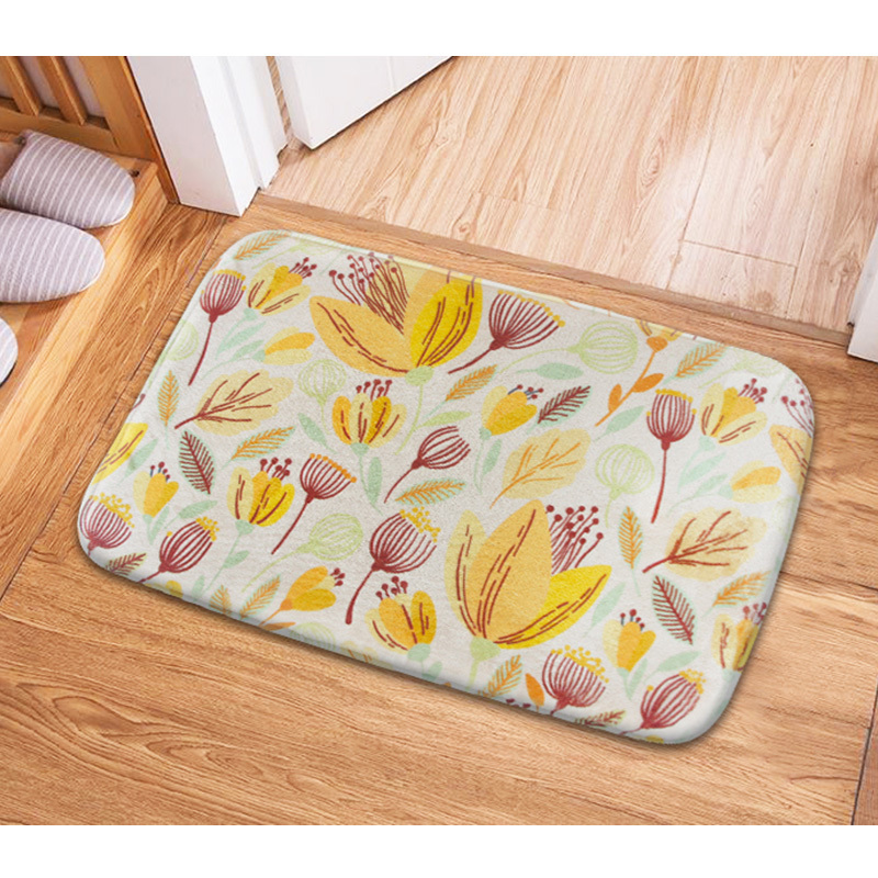 HONE時尚加厚記憶棉止滑踏墊(41x62cm)-花卉黃D