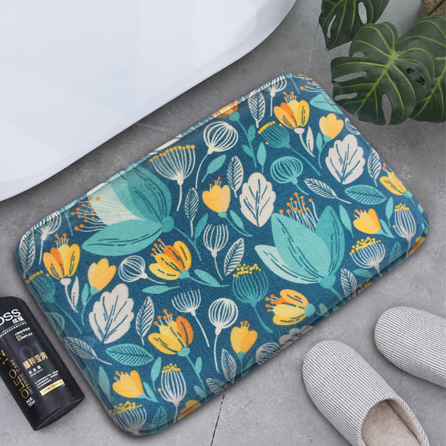 HONE時尚加厚記憶棉止滑踏墊(41x62cm)-花卉藍E