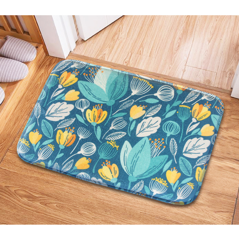 HONE時尚加厚記憶棉止滑踏墊(41x62cm)-花卉藍E