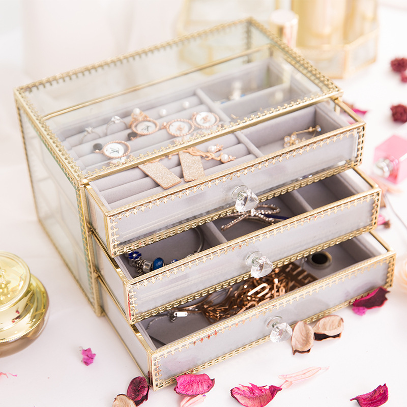 【ＡＨ209】奢華花邊玻璃三層飾品盒