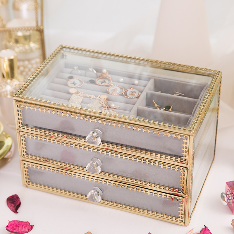 【ＡＨ209】奢華花邊玻璃三層飾品盒