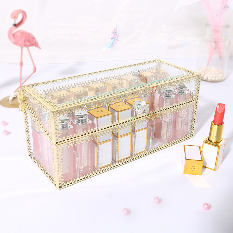 【ＡＨ210】奢華花邊玻璃防塵口紅收納盒