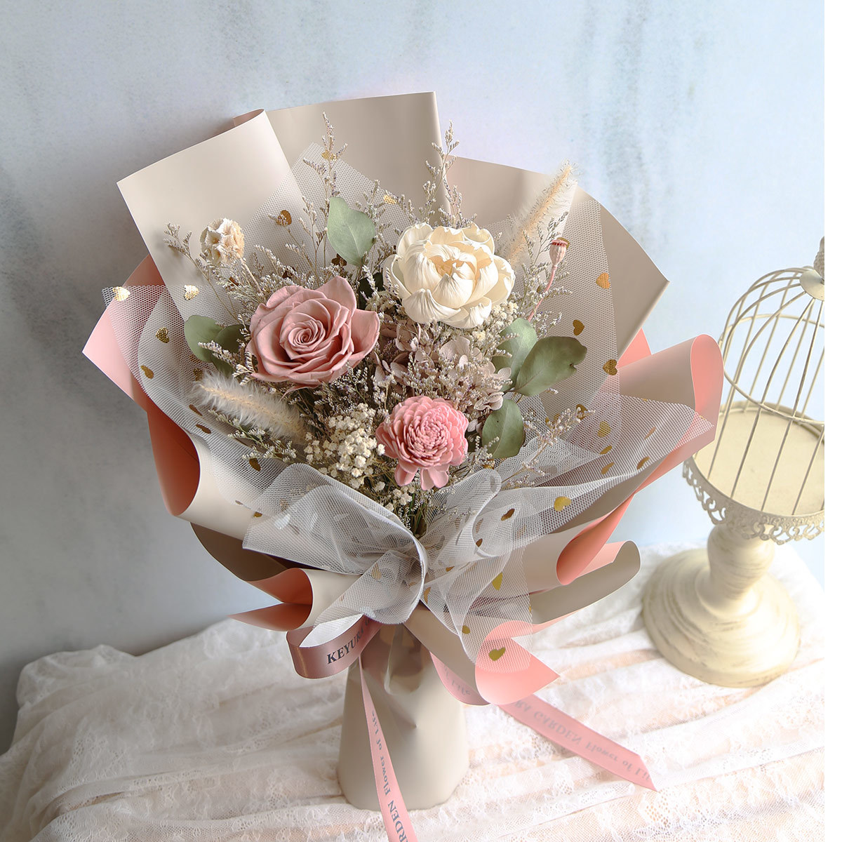 G11｜裸粉色系永生花束