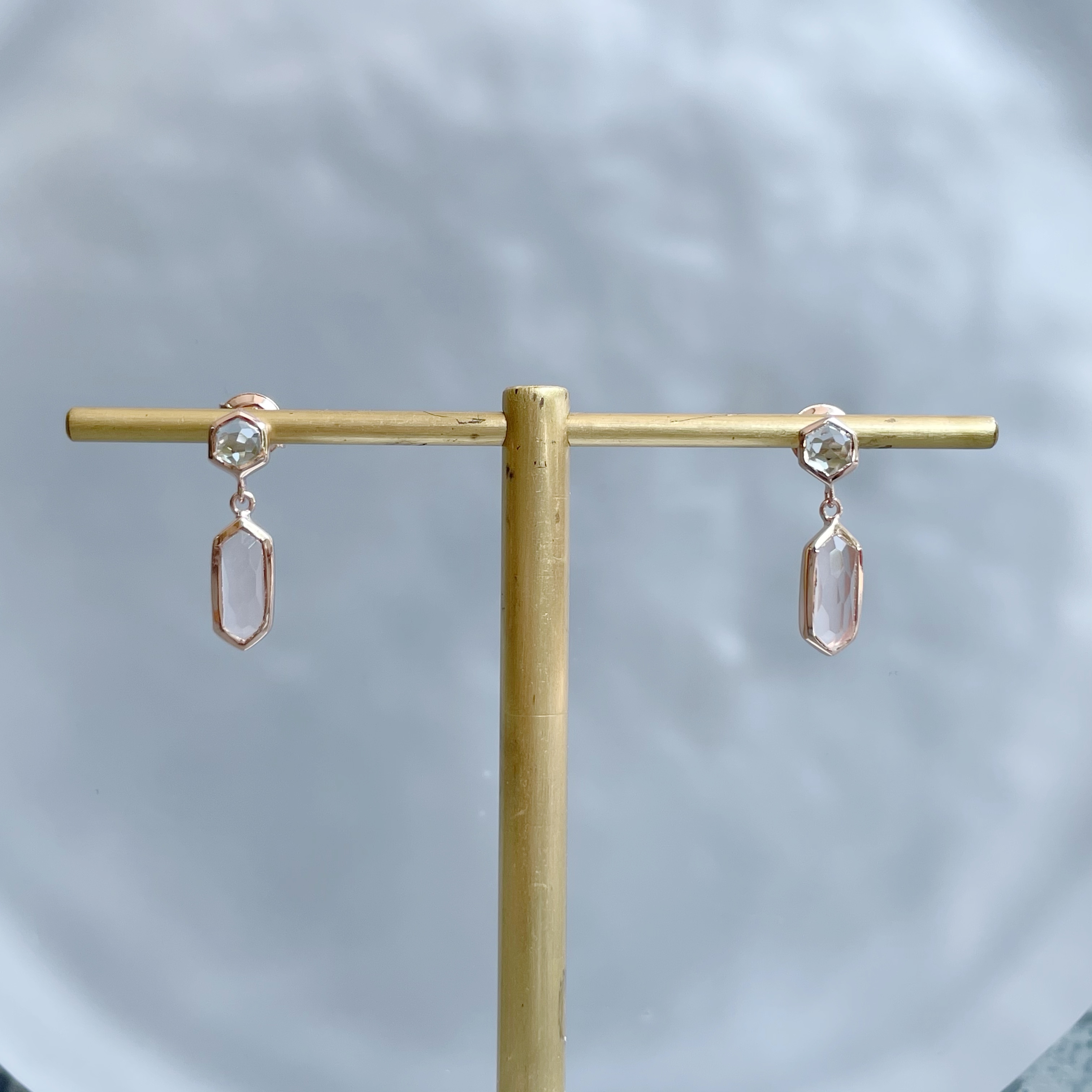 長六角托帕粉晶寶石耳環