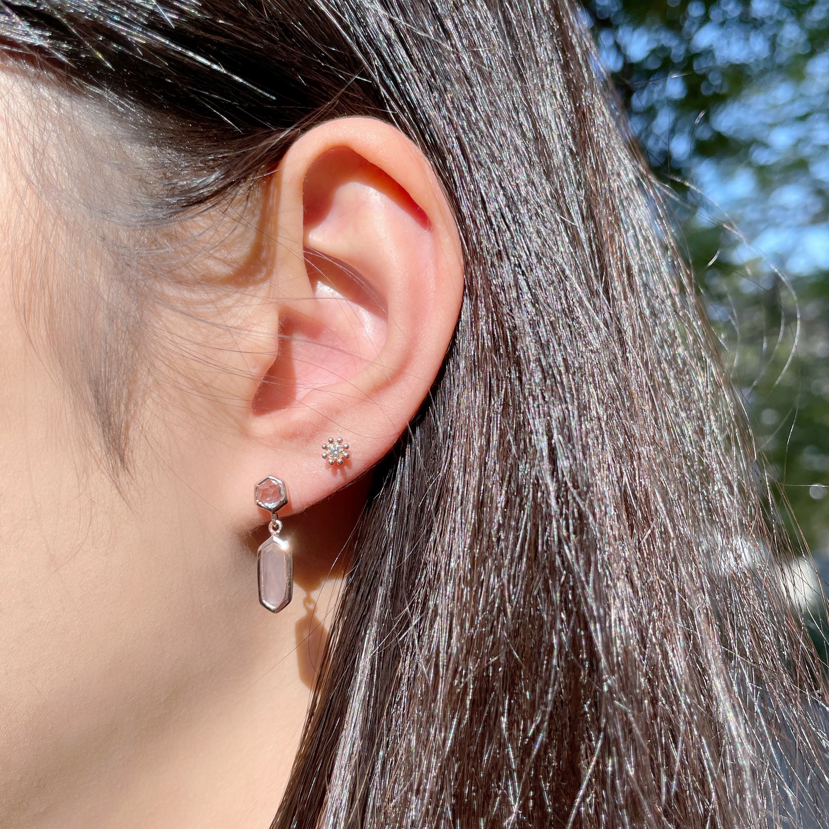 長六角托帕粉晶寶石耳環