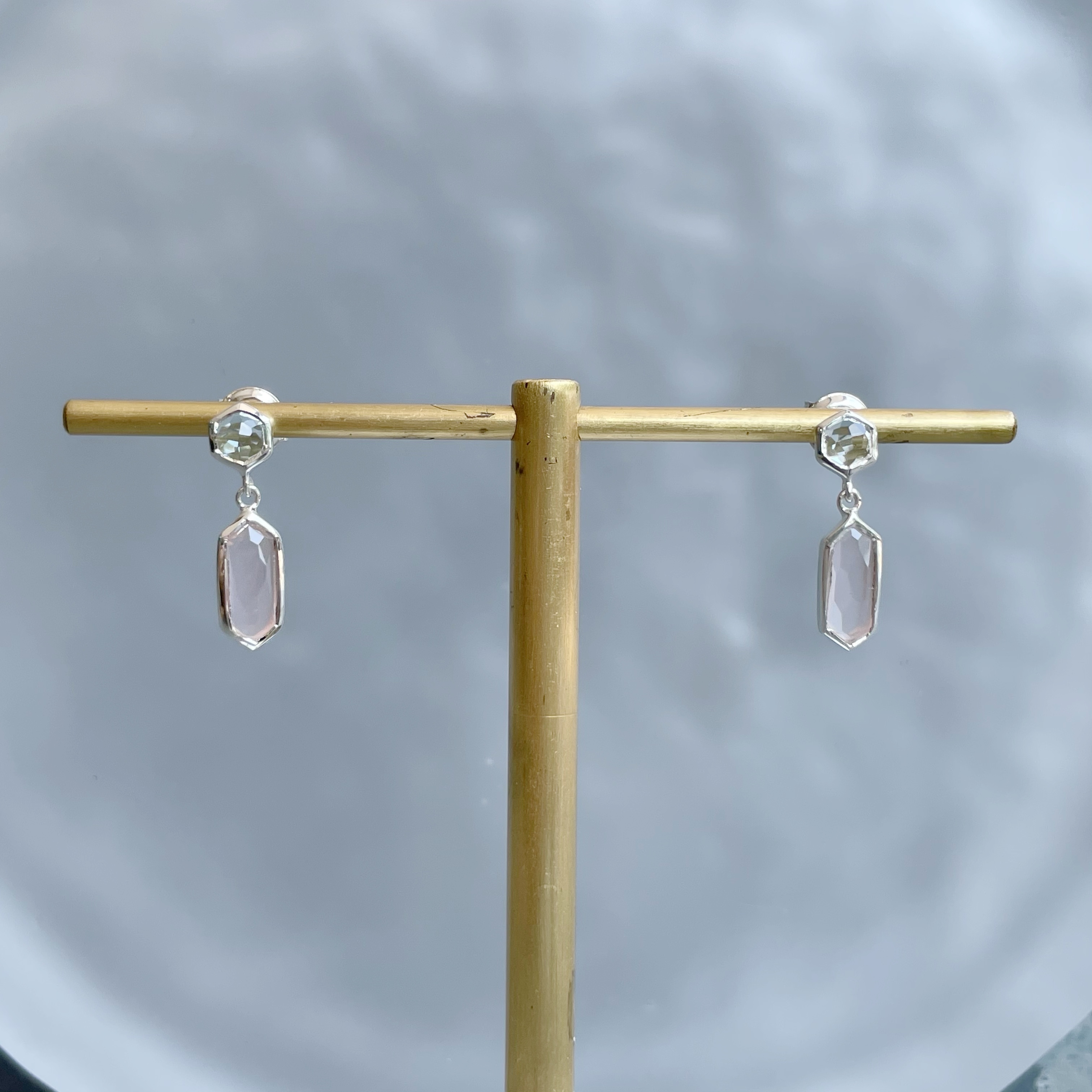 長六角托帕粉晶寶石耳環