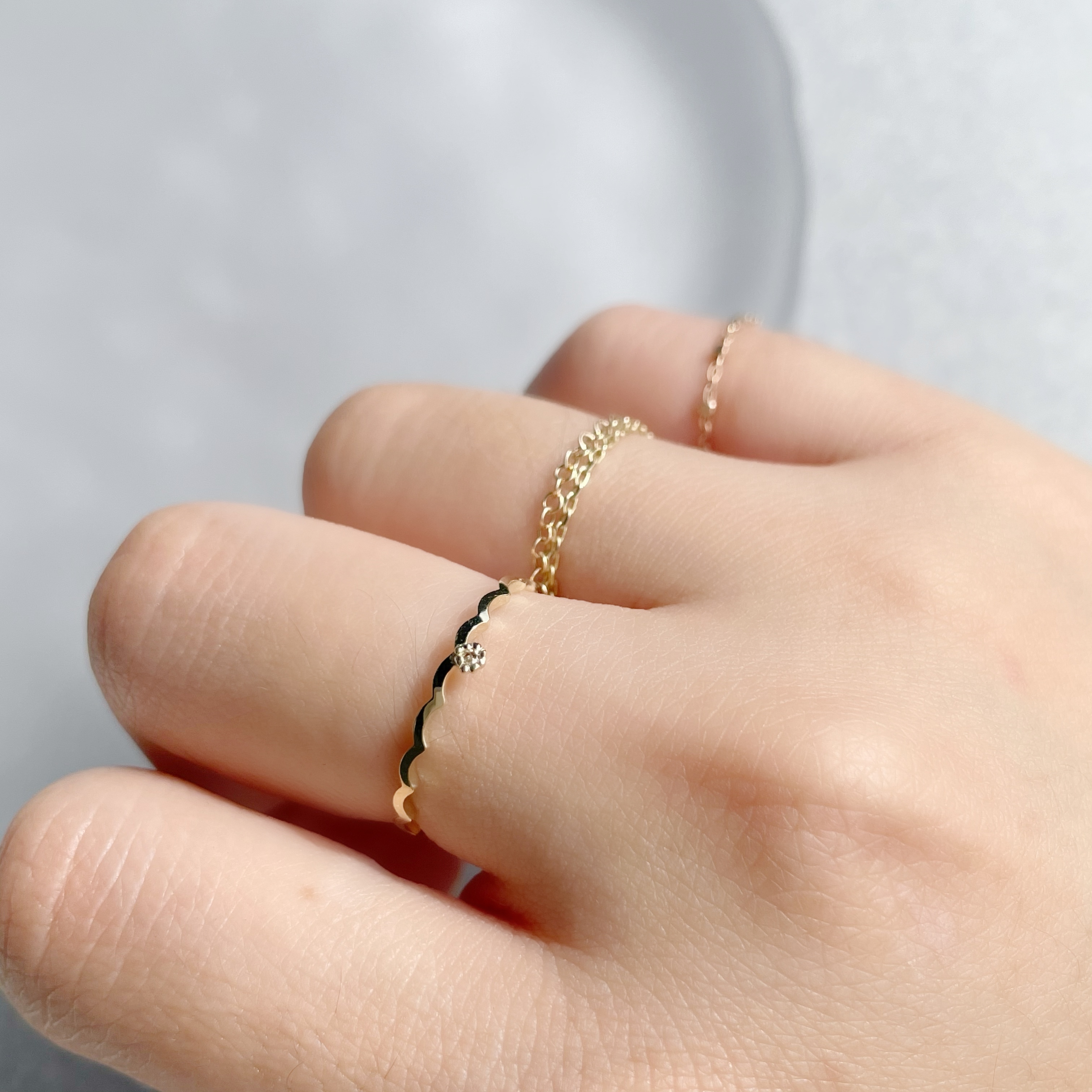 14k 波浪單顆迷你真鑽細戒