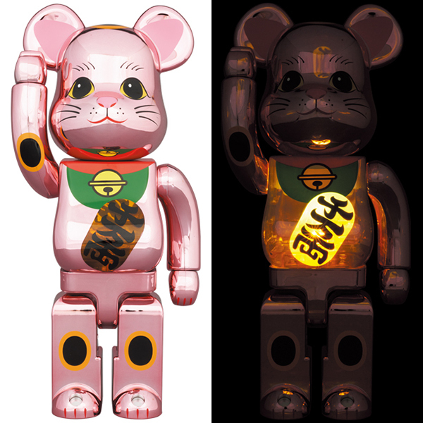 BEARBRICK 400% 桃金粉色招財貓發光400%