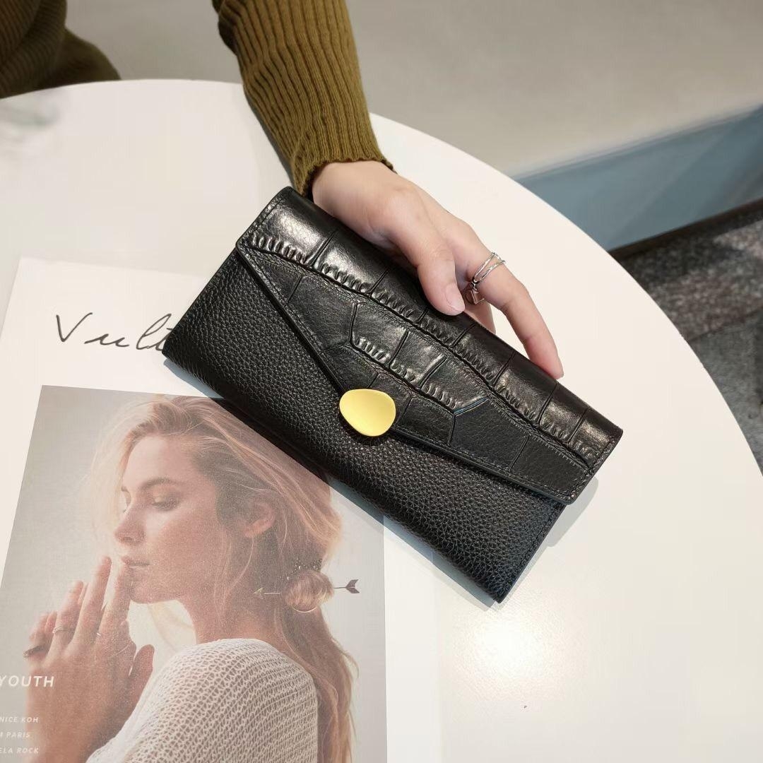 大理石壓紋真皮長夾