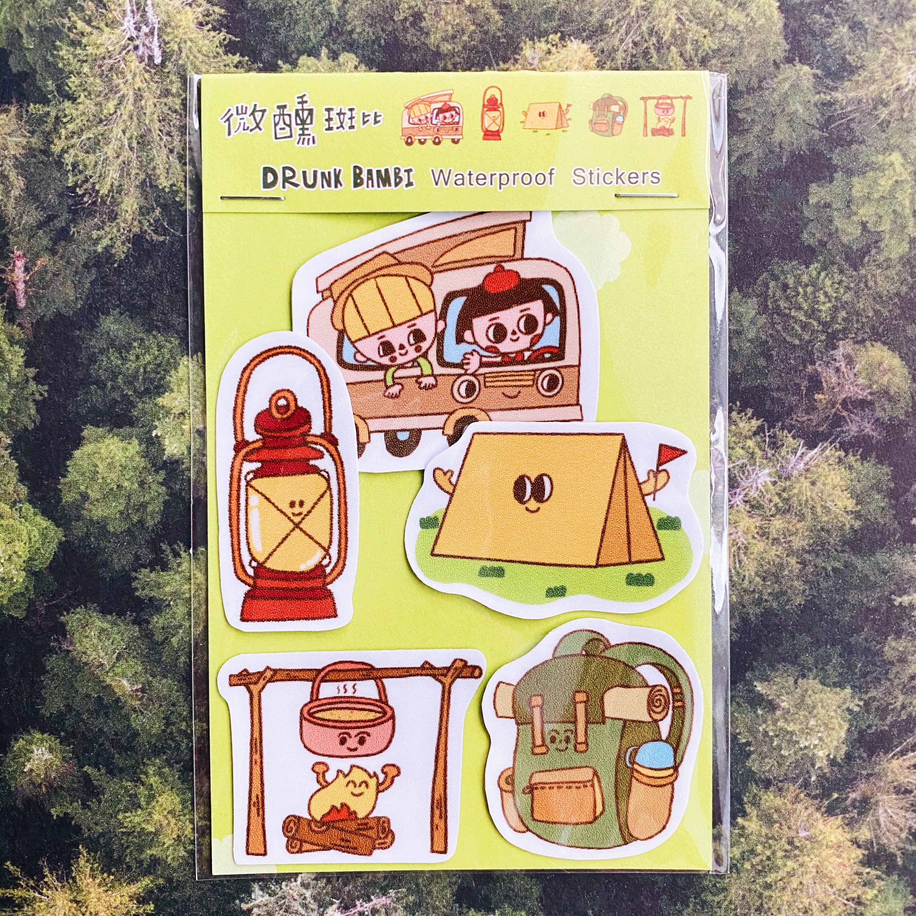 露營 5入防水貼紙組｜微醺斑比