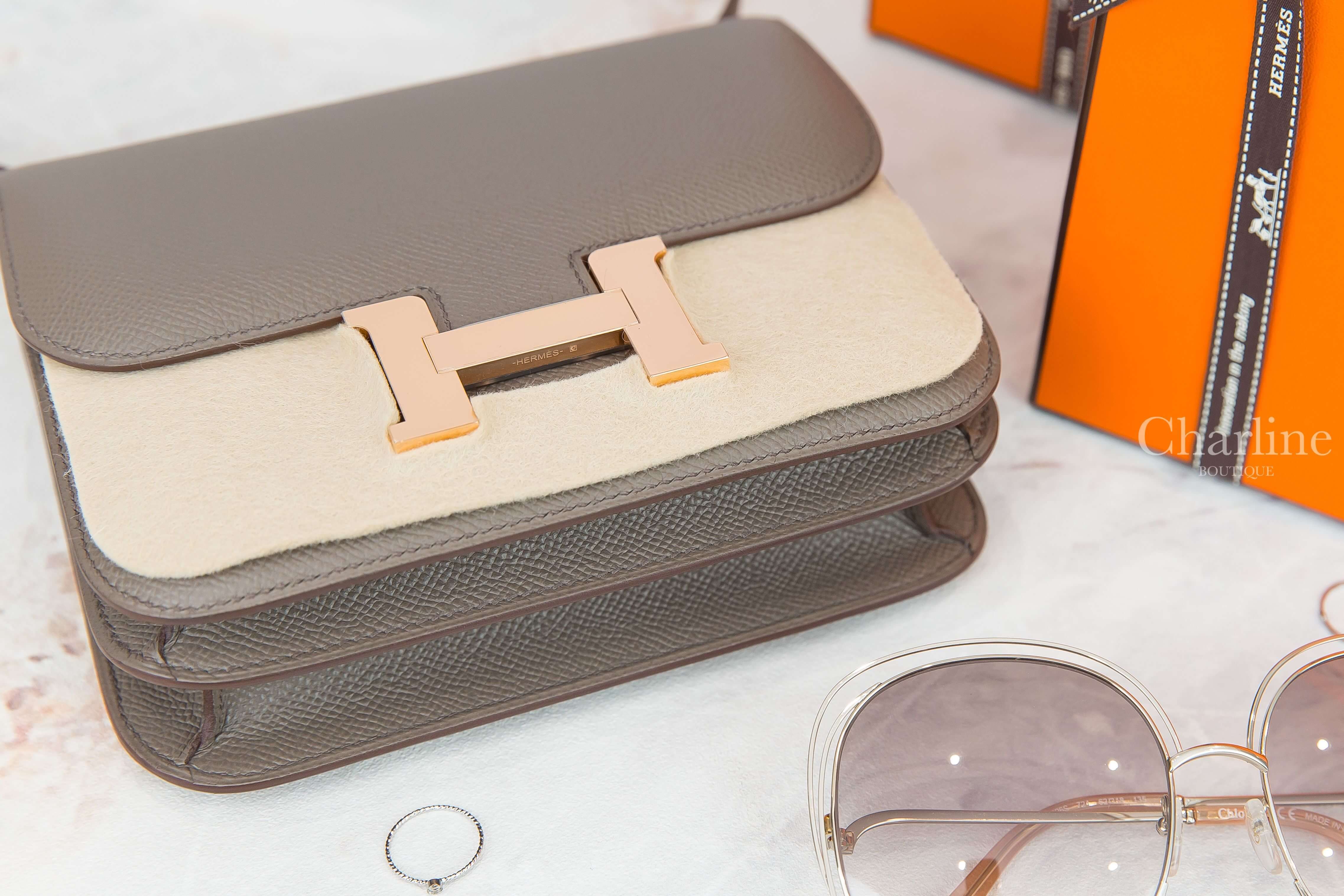 Hermès Mini Constance III 18cm 8F Etain Epsom Y刻錫器灰玫瑰金釦-Charline Boutique 精品代購
