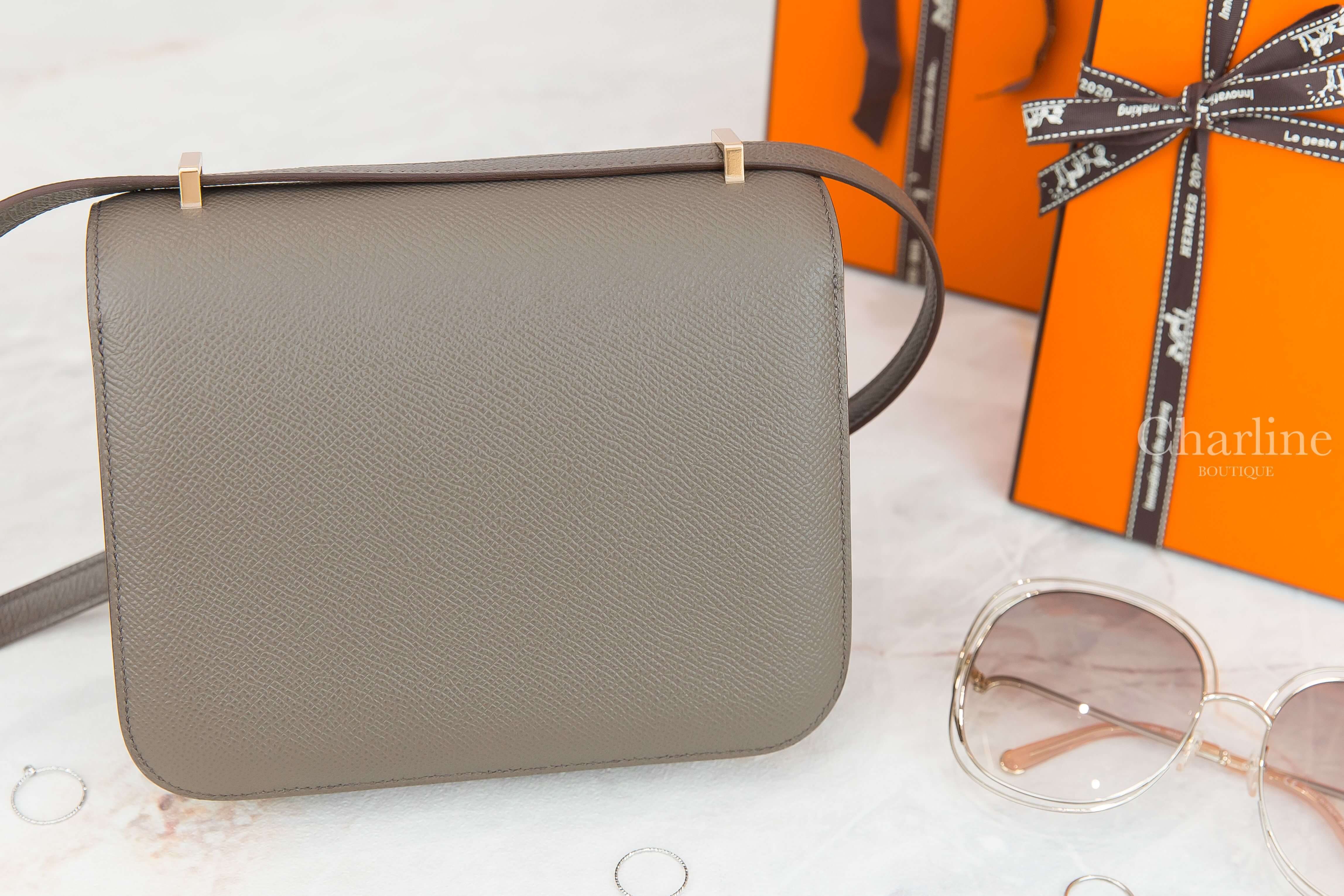 Hermès Mini Constance III 18cm 8F Etain Epsom Y刻錫器灰玫瑰金釦-Charline Boutique 精品代購