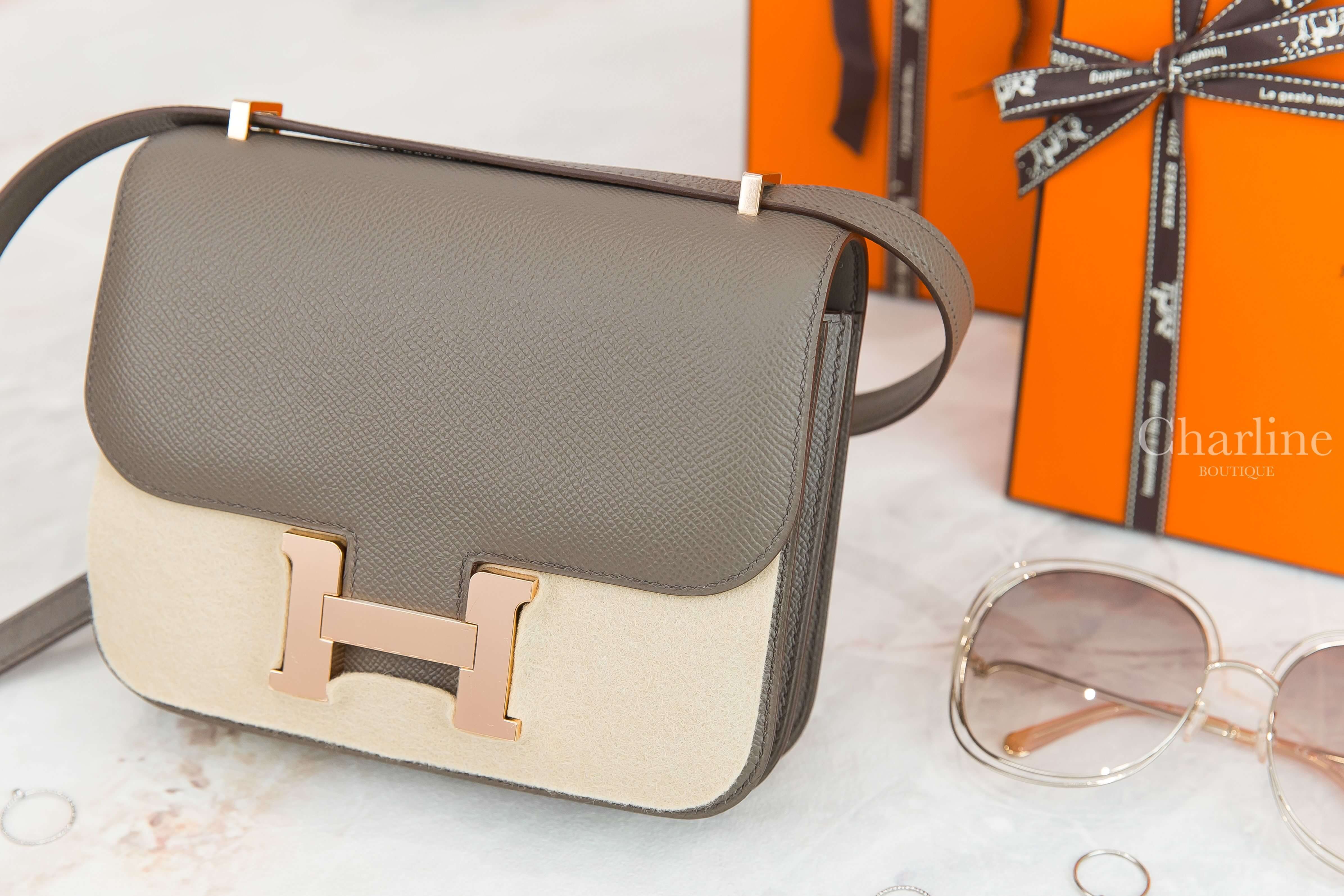 Hermès Mini Constance III 18cm 8F Etain Epsom Y刻錫器灰玫瑰金釦-Charline Boutique 精品代購