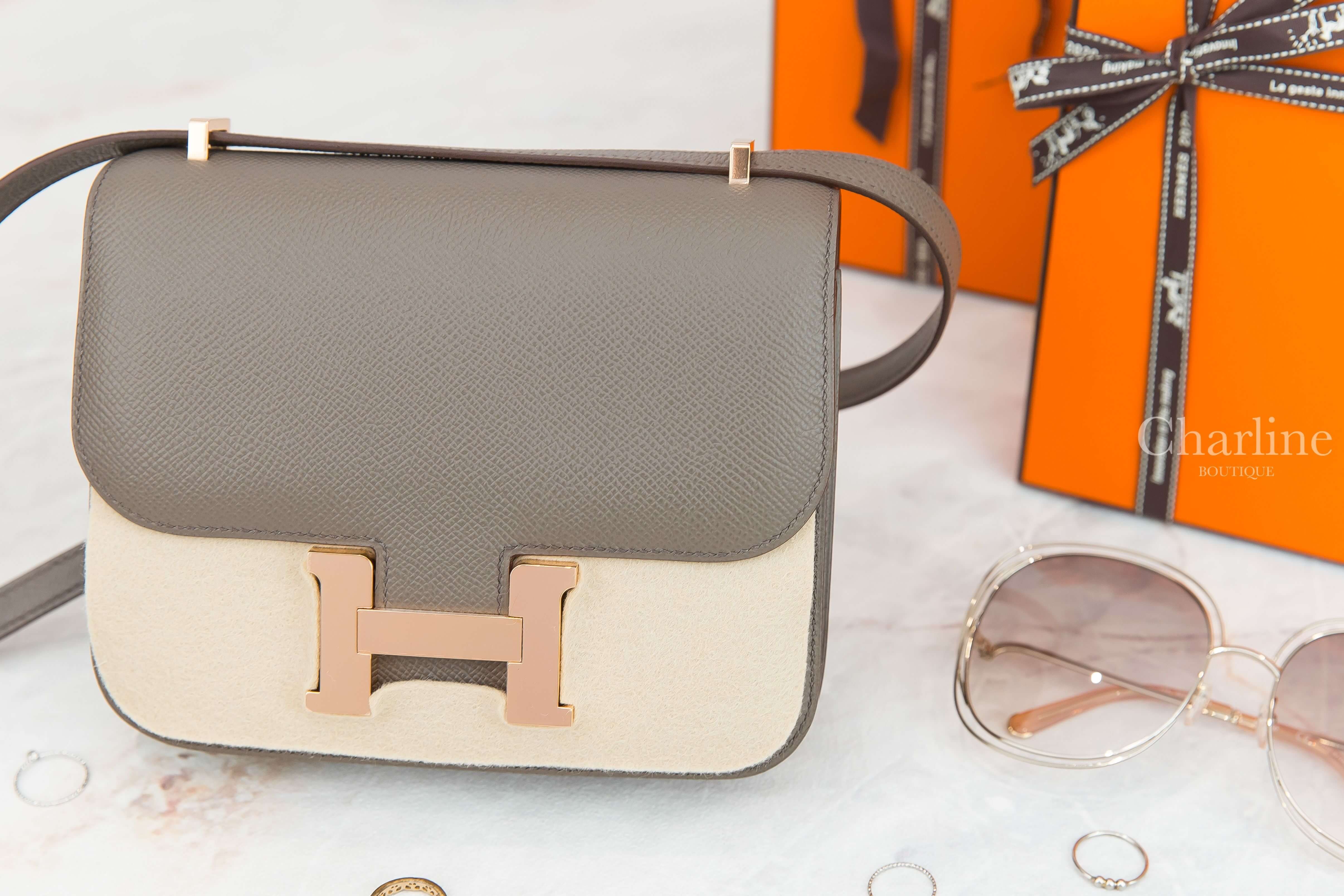 Hermès Mini Constance III 18cm 8F Etain Epsom Y刻錫器灰玫瑰金釦-Charline Boutique 精品代購