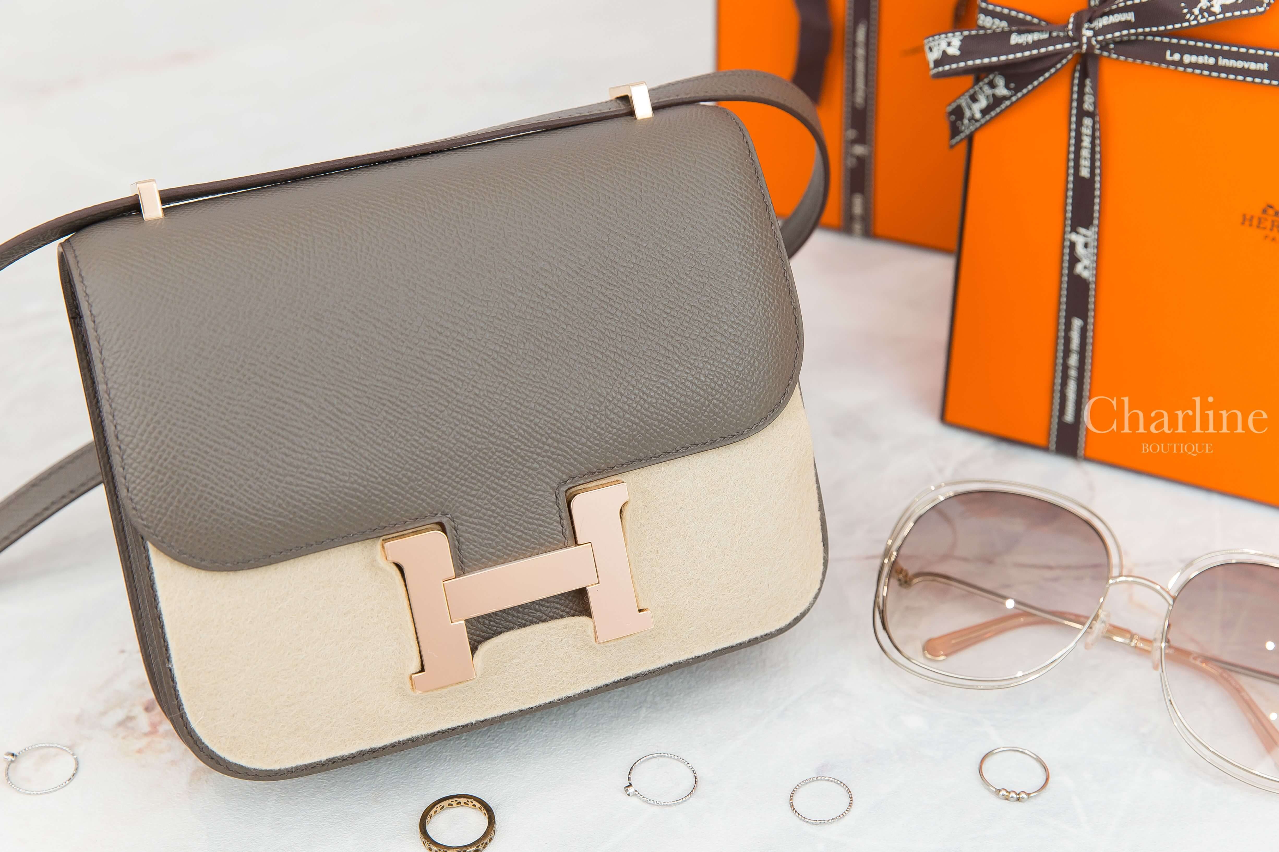Hermès Mini Constance III 18cm 8F Etain Epsom Y刻錫器灰玫瑰金釦-Charline Boutique 精品代購