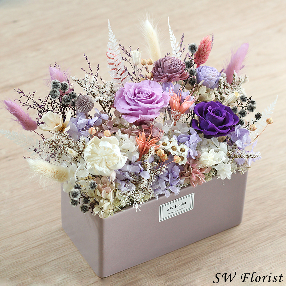 |紫醉睛迷-奢華風-永生花盆栽-開幕祝賀禮-家中布置-大型|