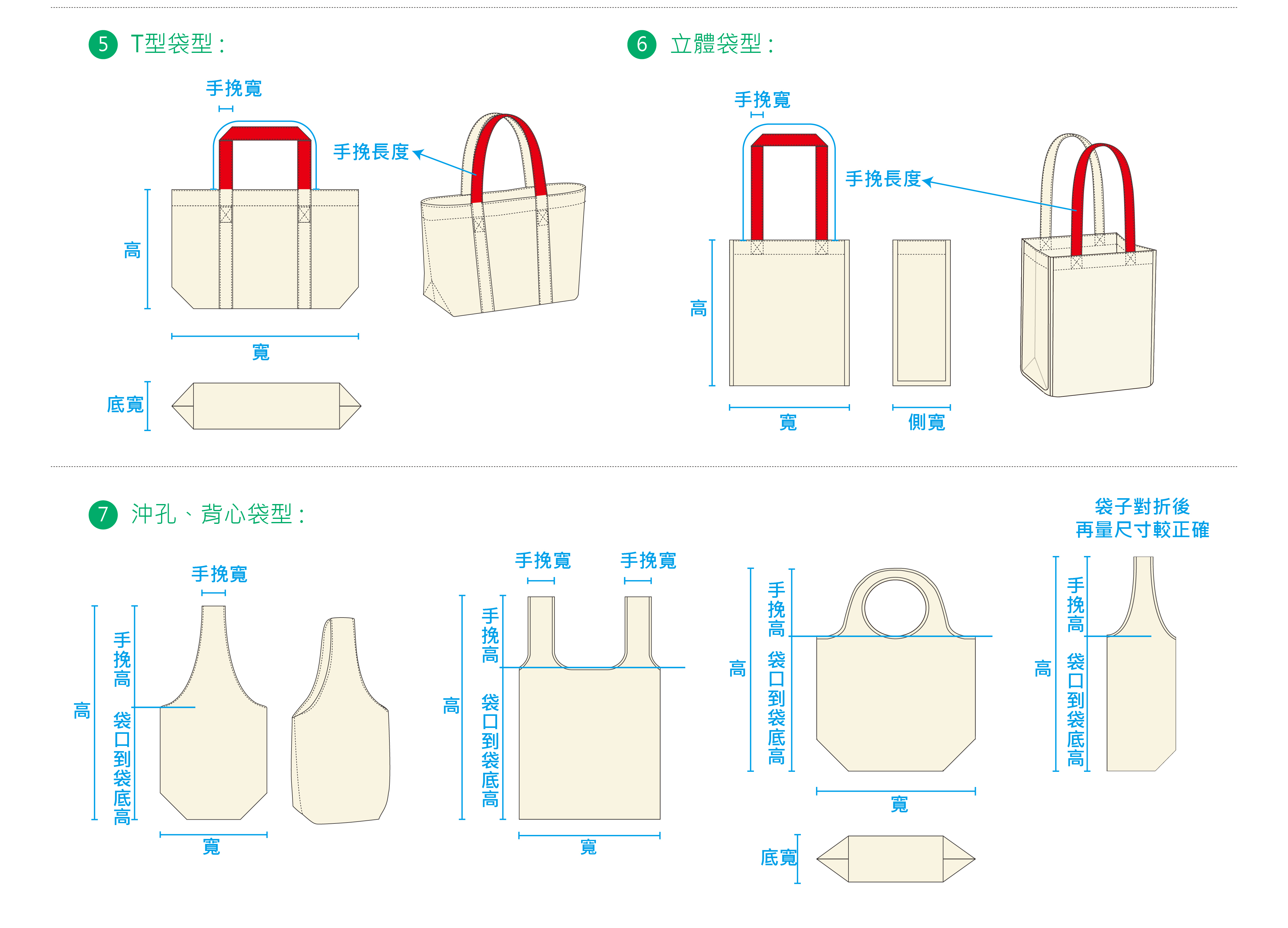 個袋款尺寸丈量教學(立體袋,T型袋,沖孔袋,背心袋)