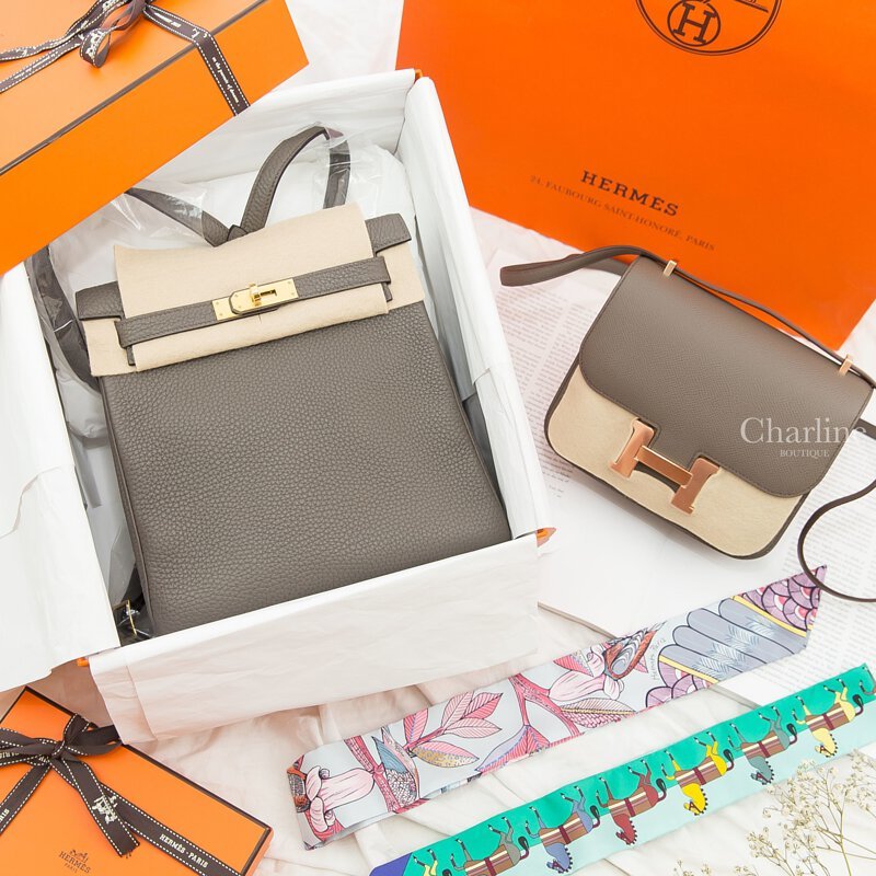 Hermès Mini Constance III 18cm 8F Etain Epsom 錫器灰玫瑰金釦,Hermes Kelly Ado 8F Etain 錫器灰色金釦後背包-Charline Boutique 精品代購